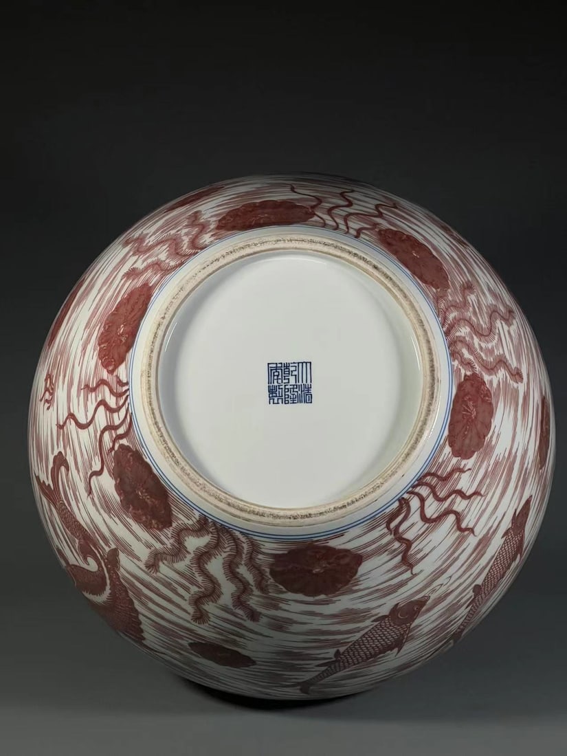 A Huge Underglaze-Red Fish Pattern Vase - 9