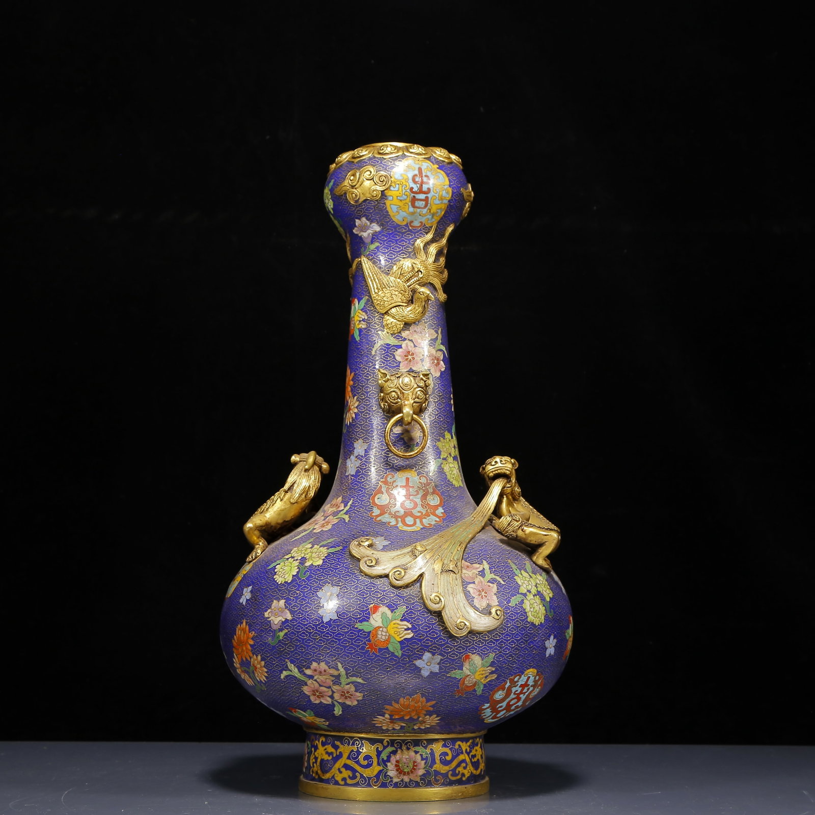 A Huge Cloisonne Dragon and Phoenix Pattern Vase: A Huge Cloisonne Dragon and Phoenix Pattern Vase,Qing Dynasty, China,Kangxi Four-character Mark,Size:9.1inx18.1in,Weight:11105g 景泰蓝龙凤纹瓶，清
