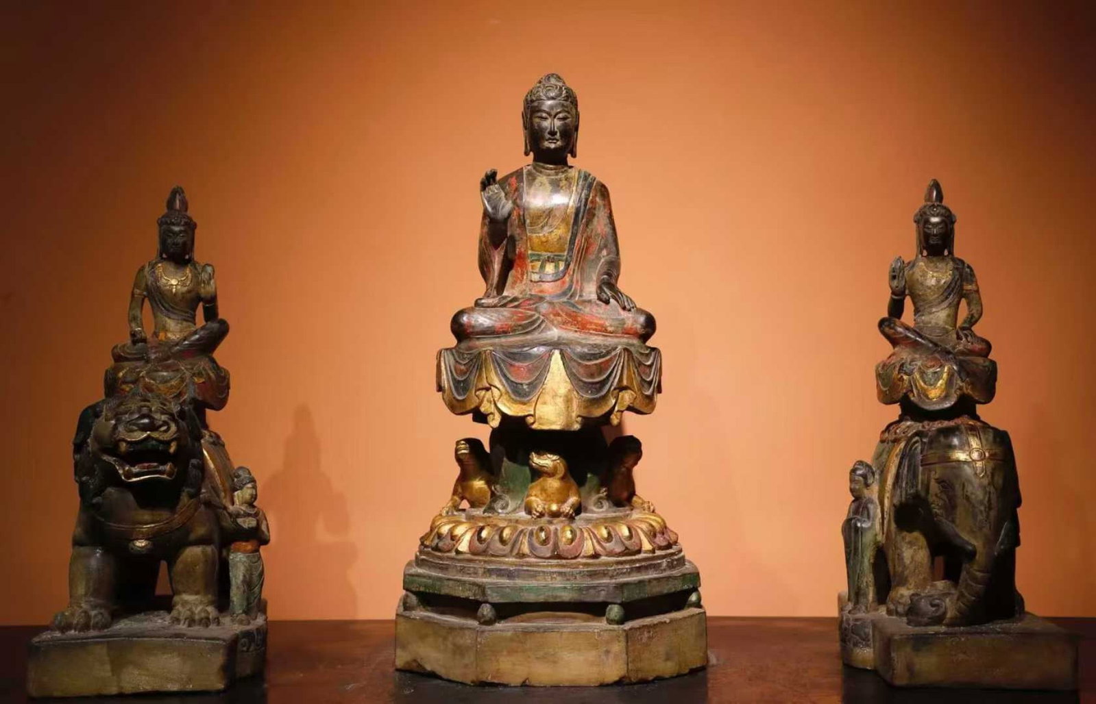 A Set of Solemn Limestone Painted Color Statue of Sakyamuni (1 of 9)