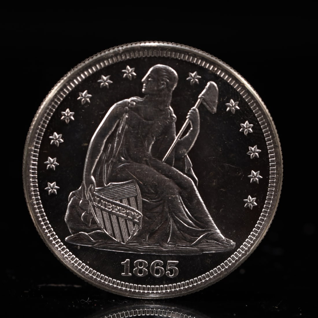 USA One Dollar 1865 Coin: American coin. IN GOD WE TRUST / LIBERTY / 1865 / UNITED STATES OF AMERICA / ONE DOL. Weight:26.9g.