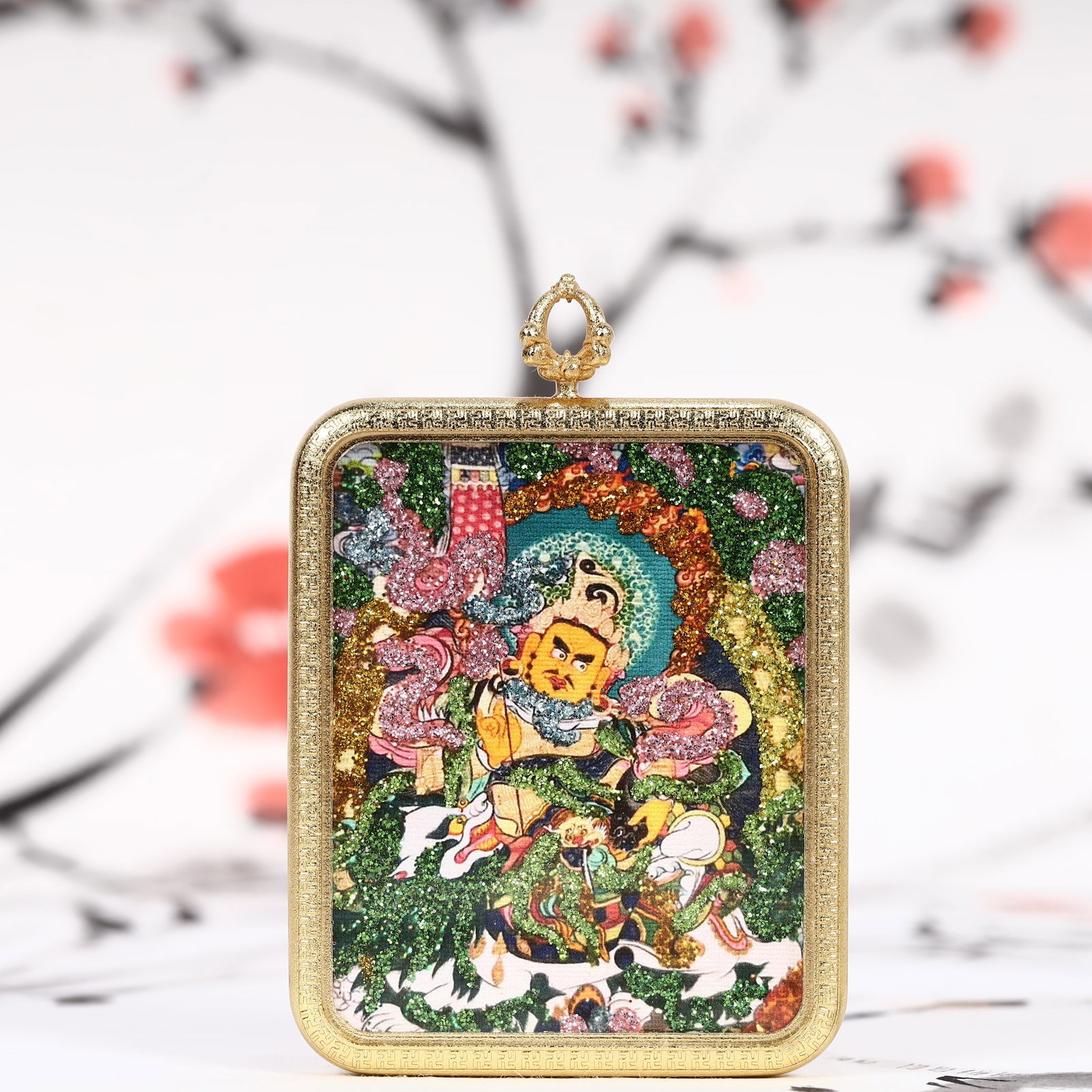 An Exquisite Painted Color Statue of Mammon Tangka: An Exquisite Painted Color Statue of Mammon Tangka,Size:2inx2.8in 彩绘财神像唐卡