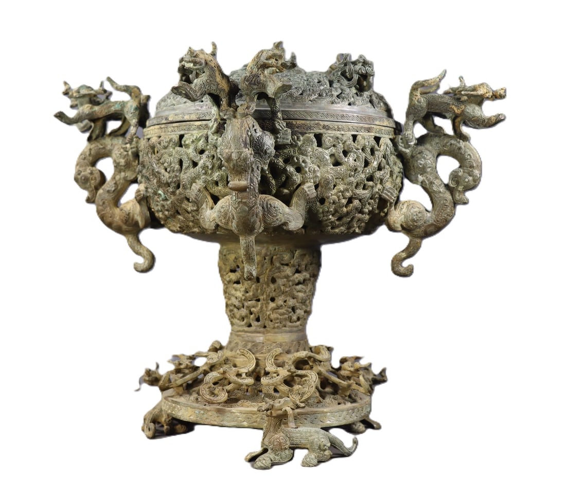 An Exquisite Bronze Dragon Pattern Censer - 2