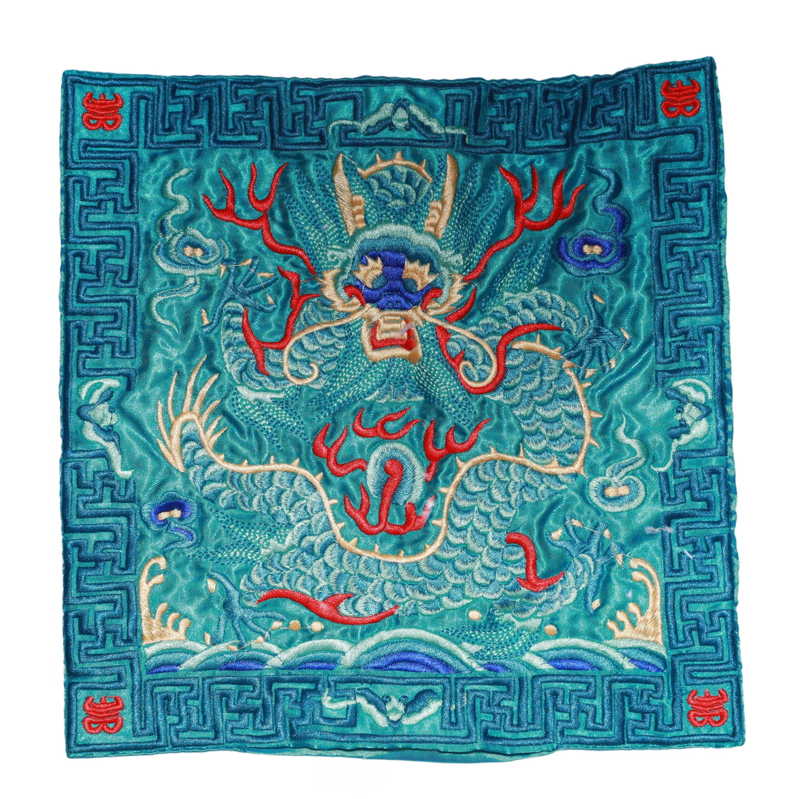 An Exquisite Embroidery Dragon Pattern Civil Official Rank Badges: An Exquisite Embroidery Dragon Pattern Civil Official Rank Badges,Qing Dynasty,China,Size:10.2inx10.2in 刺绣龙官补,中国清代