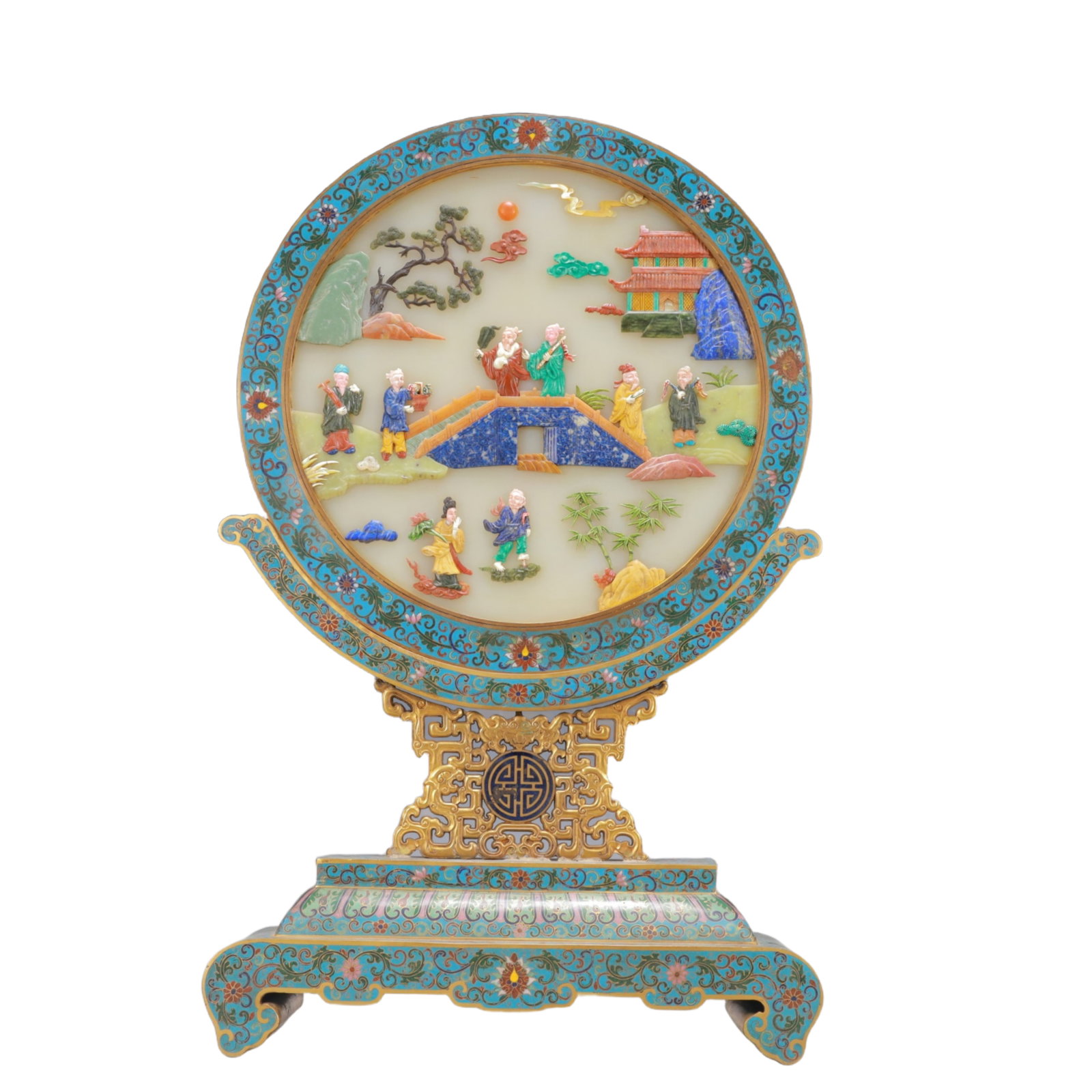 A Exquisite Cloisonne Inlaid Gems Lotus Pattern Character and Story Pattern Bats and Peach Pattern (1 of 14)