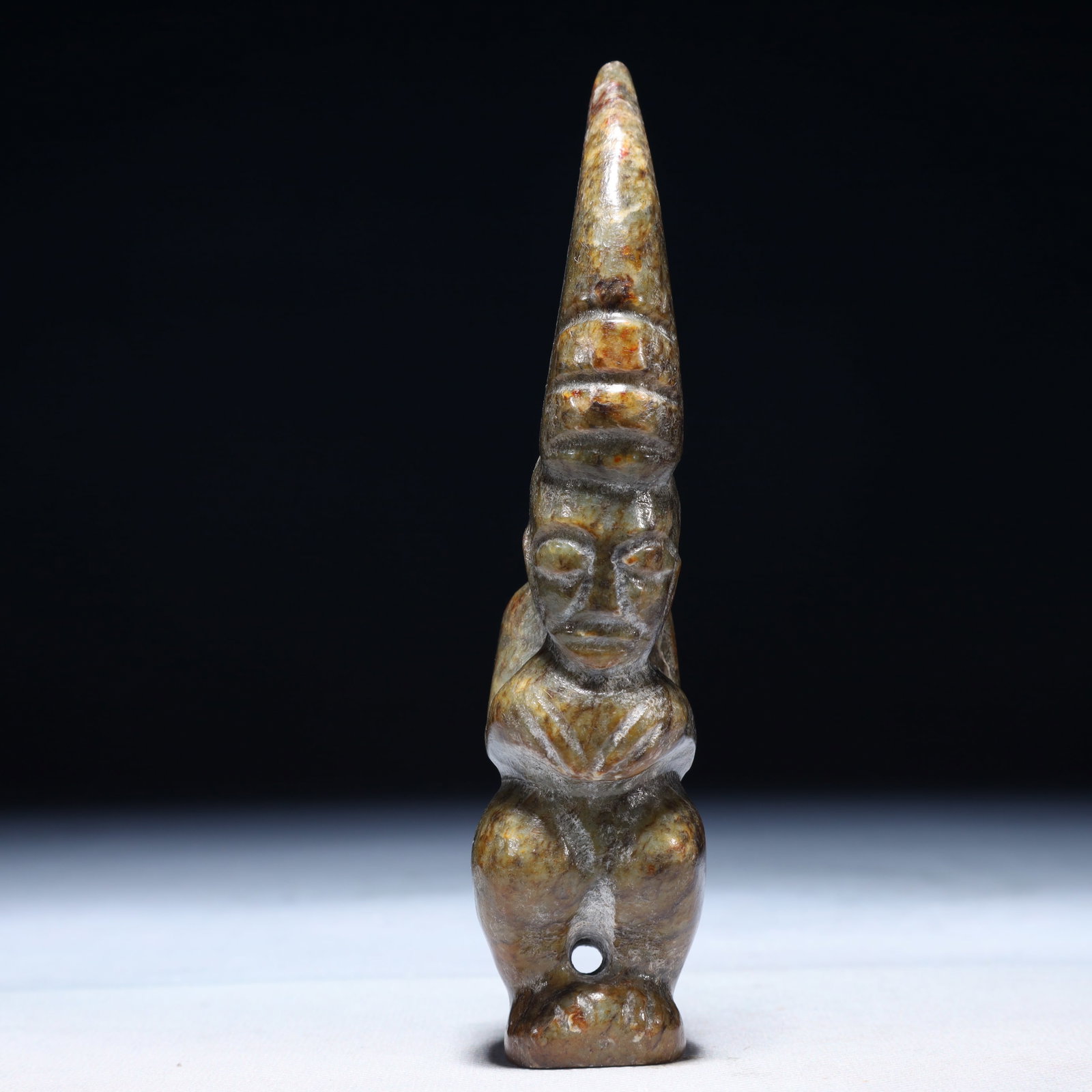 An Archaic Hongshan Culture Greenish Jade Figure Ornament: An Archaic Hongshan Culture Greenish Jade Figure Ornament,Ancient Time,China,Size:1.6inx1.2inx9.8in,Weight:250g 红山文化青白玉人物摆件