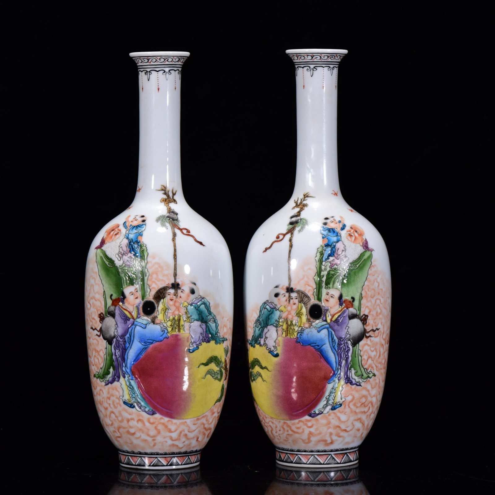 A Pair of Exquisite Famille-Rose Character and Story Pattern Vases,with poem (1 of 9)