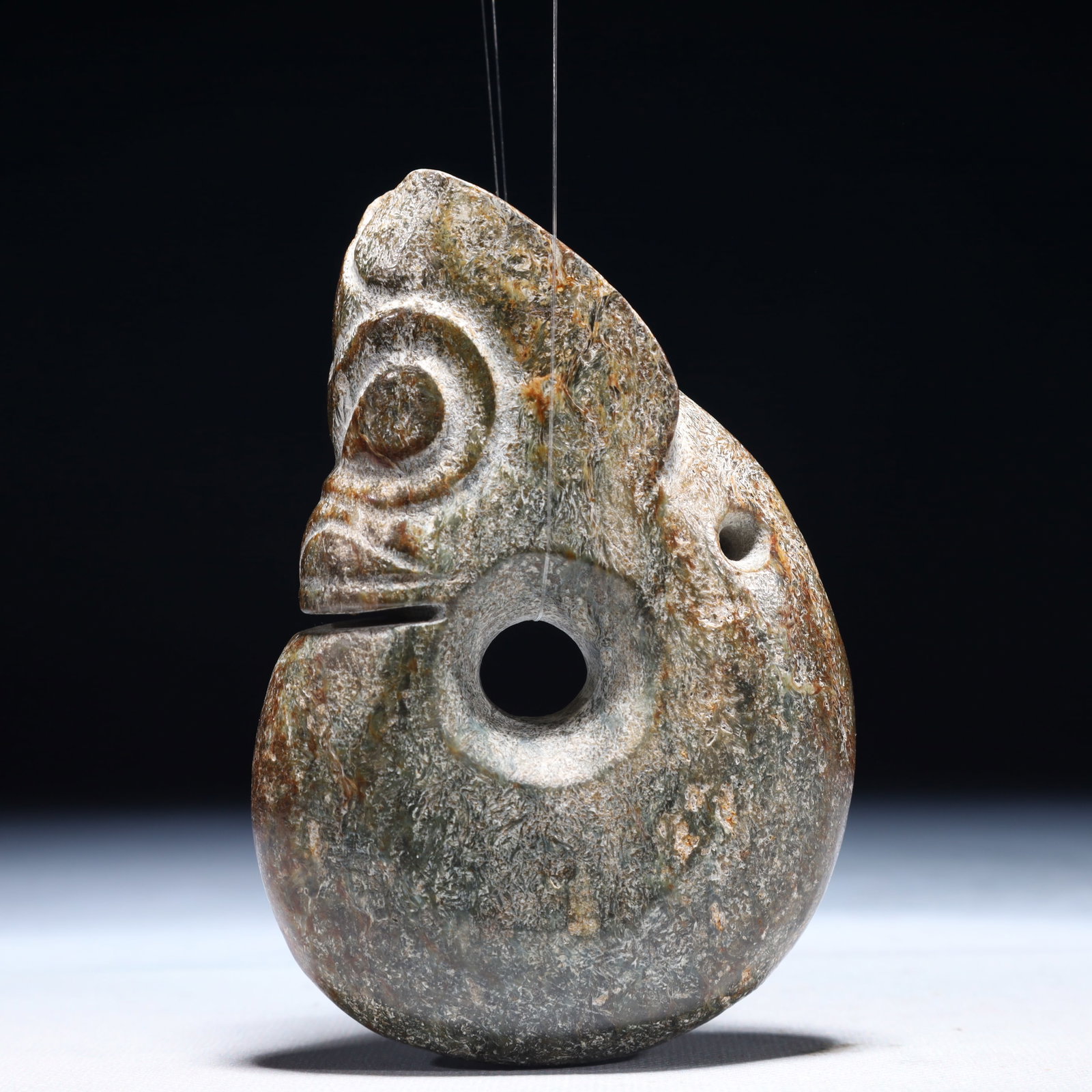 An Archaic Hongshan Culture Greenish Jade Pig and Dragon Pendant: An Archaic Hongshan Culture Greenish Jade Pig and Dragon Pendant,Ancient Time,China,Size:3.1inx1.2inx4.3in,Weight:500g 红山文化青白玉猪龙挂&
