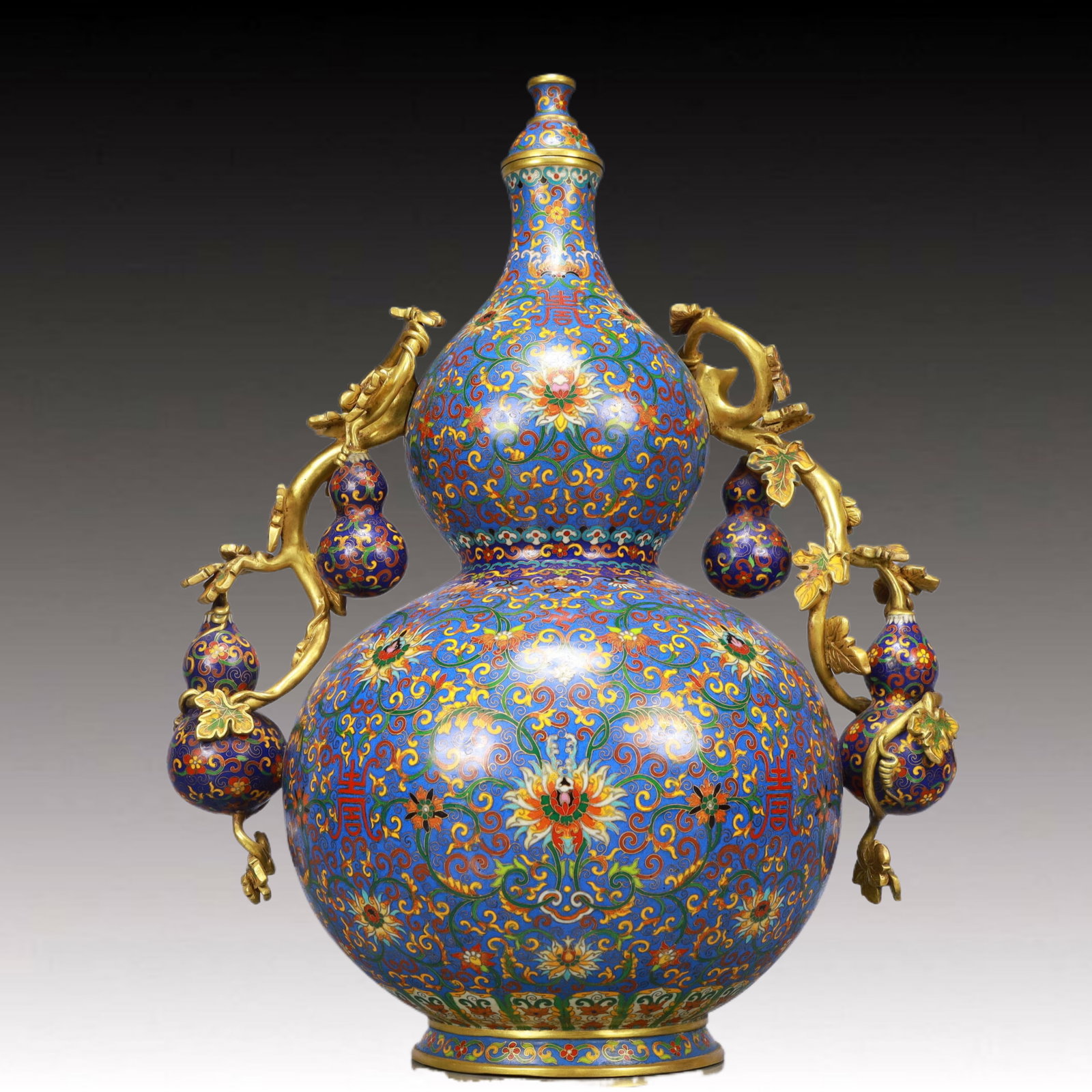 A Huge Cloisonne Shou-Character Lotus Pattern Gourd Vase (1 of 12)