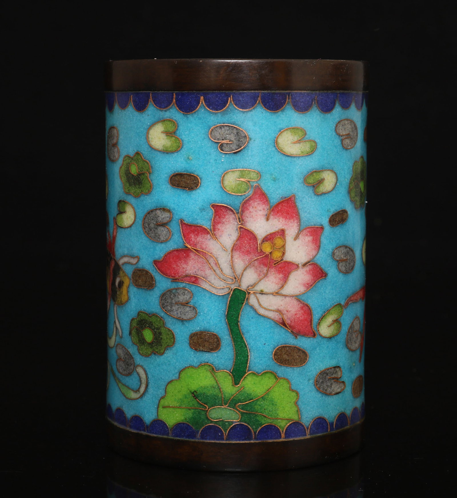 An Exquisite Cloisonne Lotus and Fish Pattern Brush Pot (1 of 9)