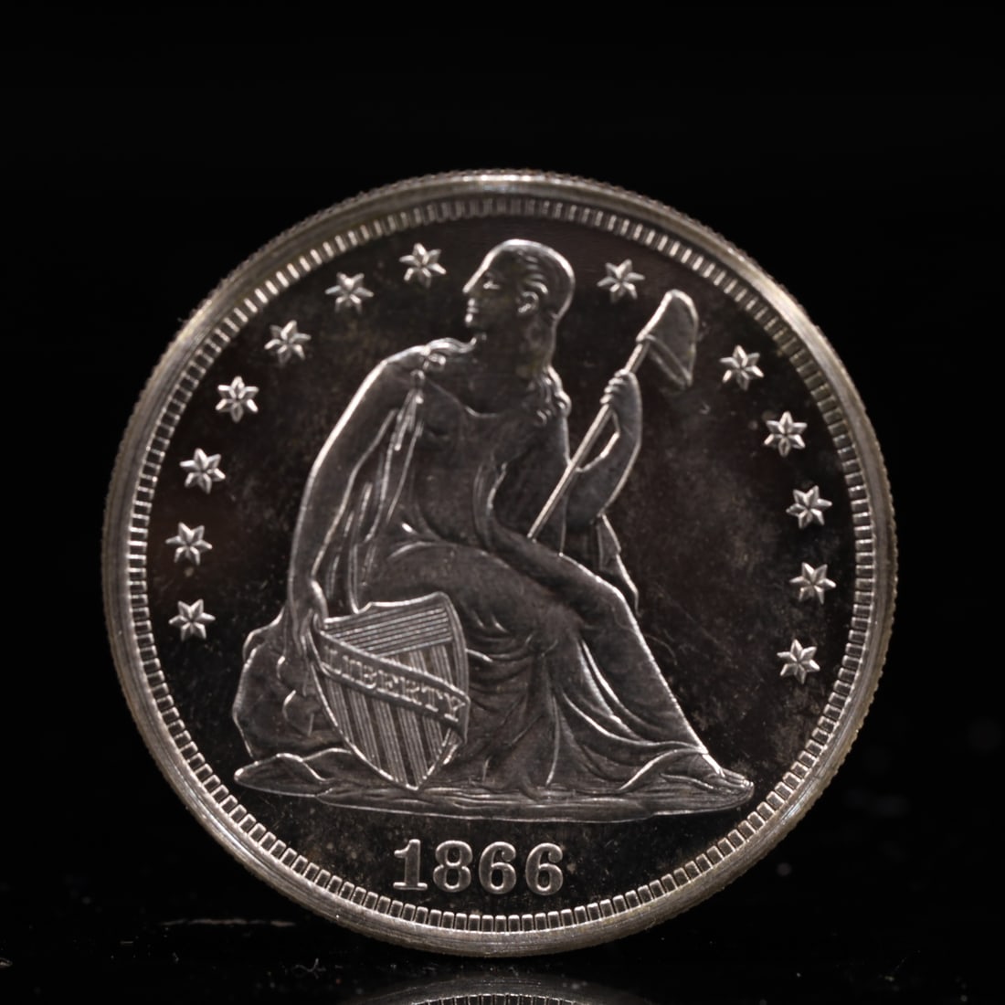 USA One Dollar 1866 Coin: American coin. IN GOD WE TRUST / LIBERTY / 1866 / UNITED STATES OF AMERICA / ONE DOL. Weight:26.9g.