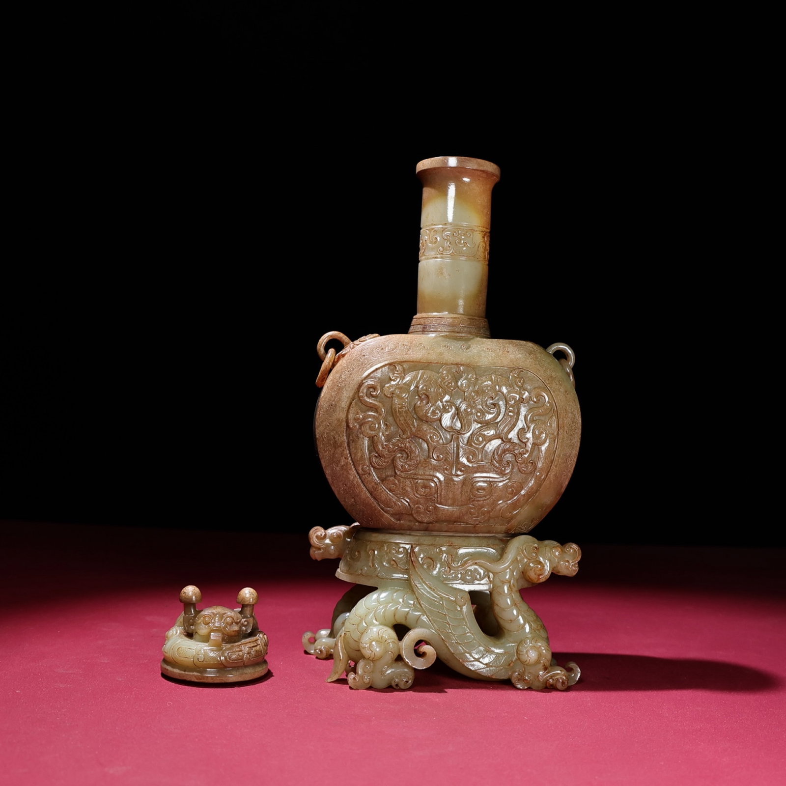 An Exquisite White Jade Auspicious Beast Pattern Bottle - 5