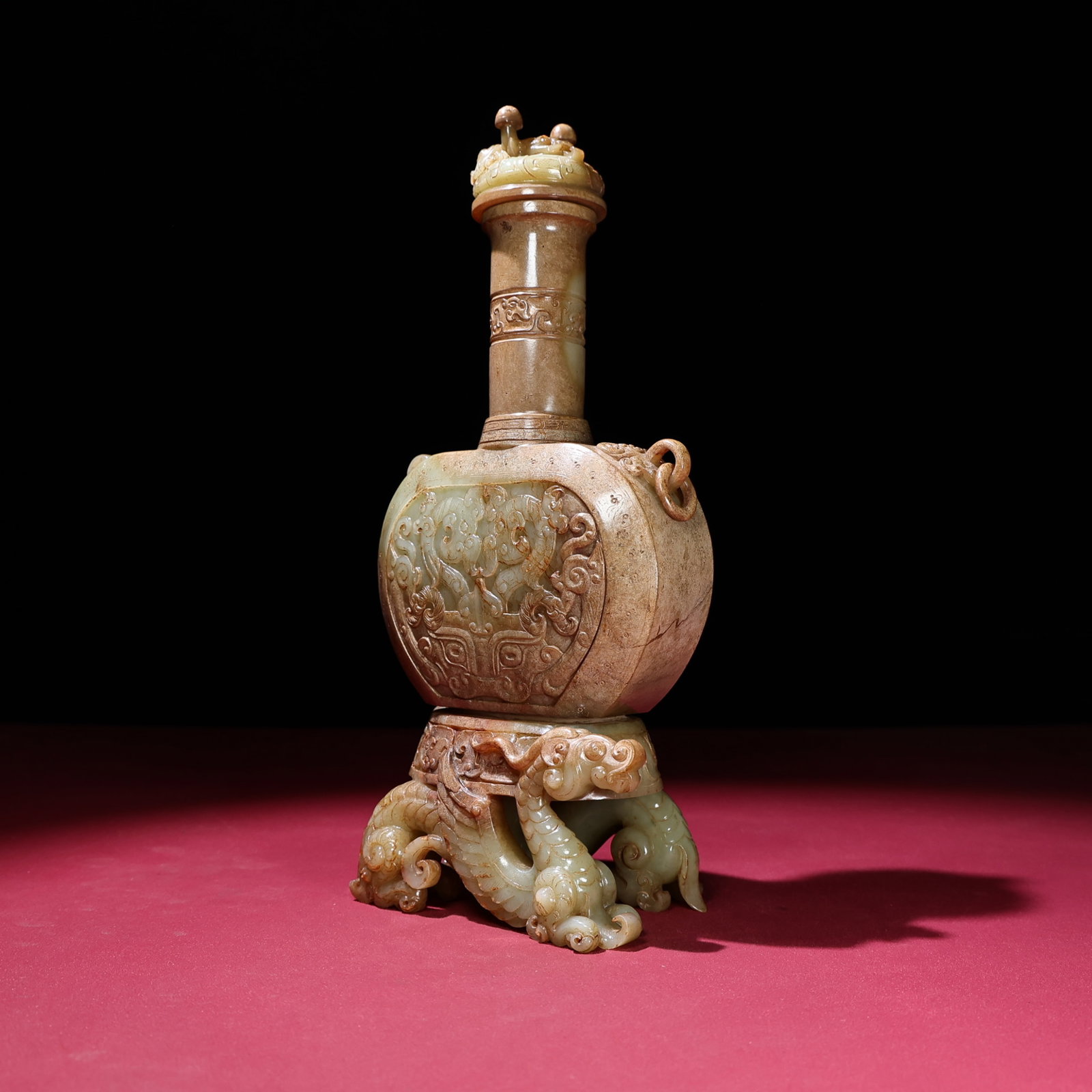 An Exquisite White Jade Auspicious Beast Pattern Bottle - 8