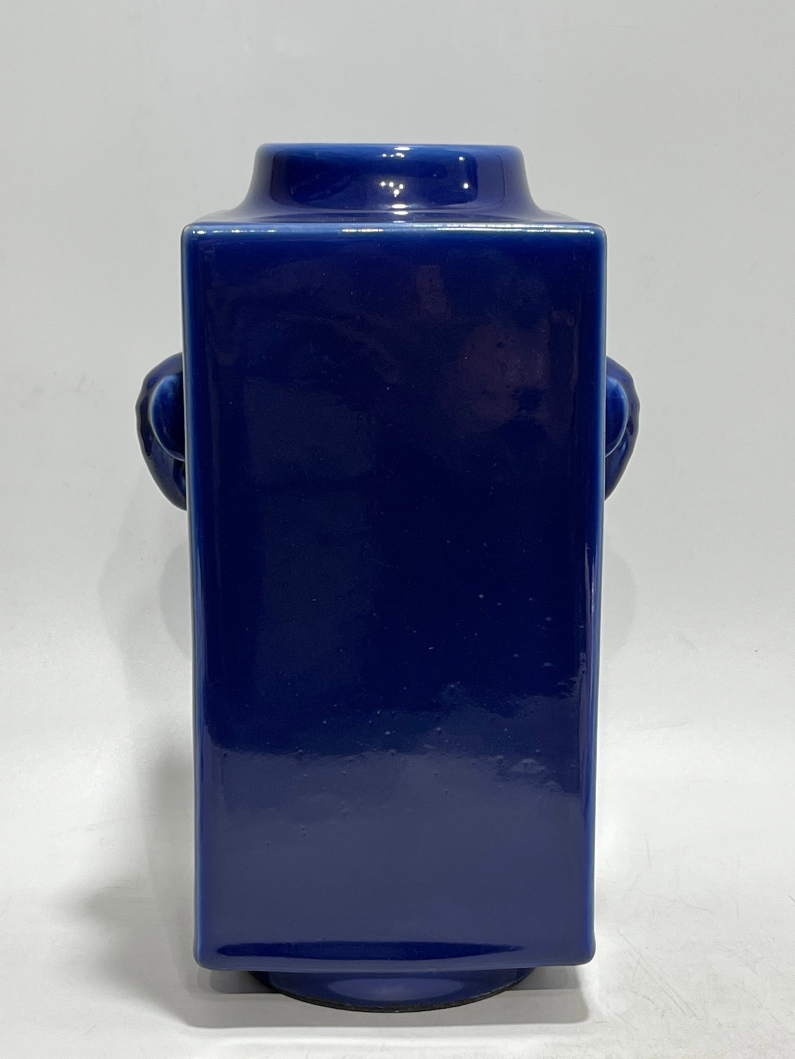 An Exquisite Blue Glazed Elephant-Ears Vase: An Exquisite Blue Glazed Elephant-Ears Vase,Qing Dynasty,China,Tongzhi Six-character Mark,Size:11.3in 蓝釉象耳瓶,中国清代,同治六