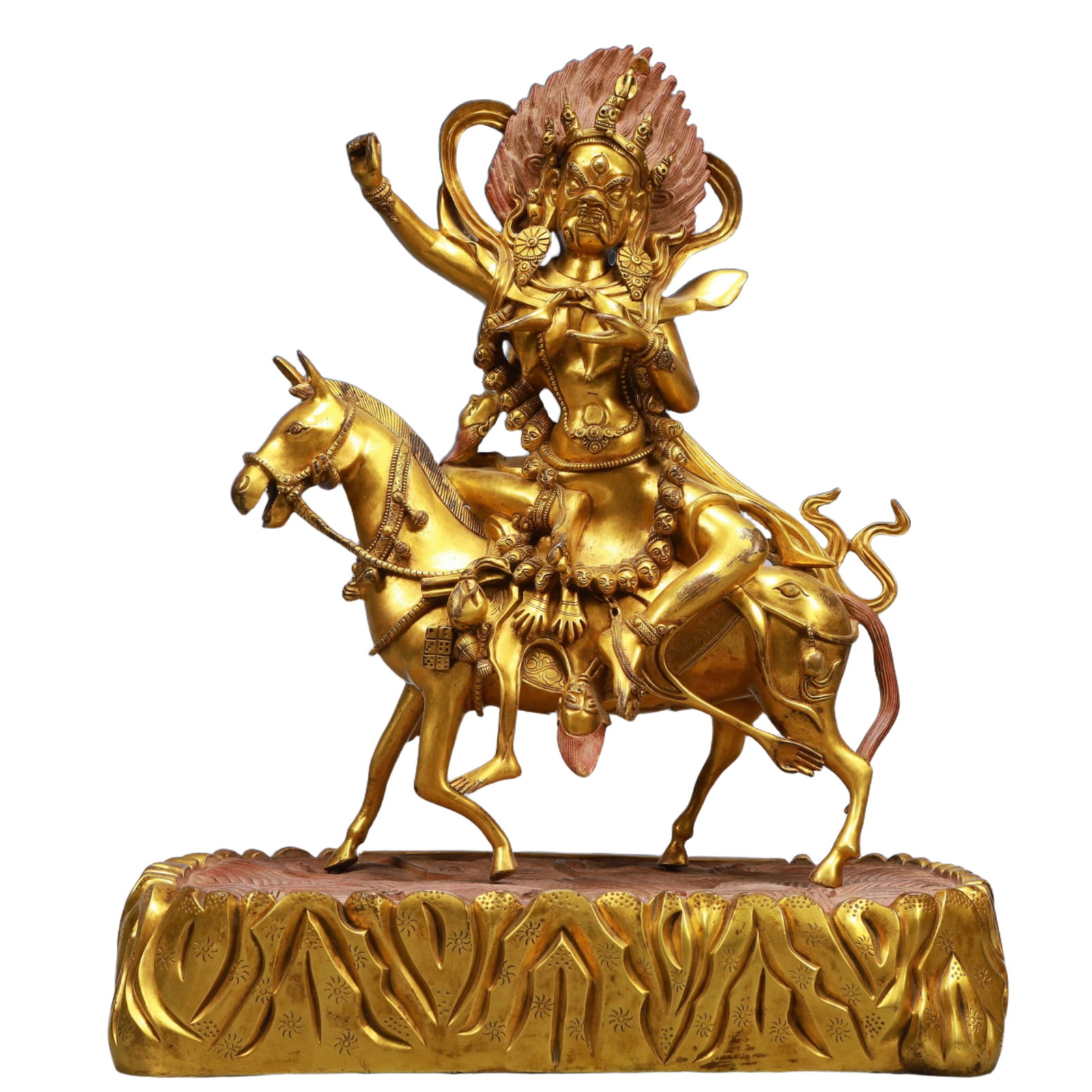A Solemn Gilt Bronze Statue of Mammon: A Solemn Gilt Bronze Statue of Mammon,Qing Dynasty, China,Qianlong Mark,Size:13.8inx7.5inx17.7in,Weight:13950g 铜鎏金财神像,中国清代,乾
