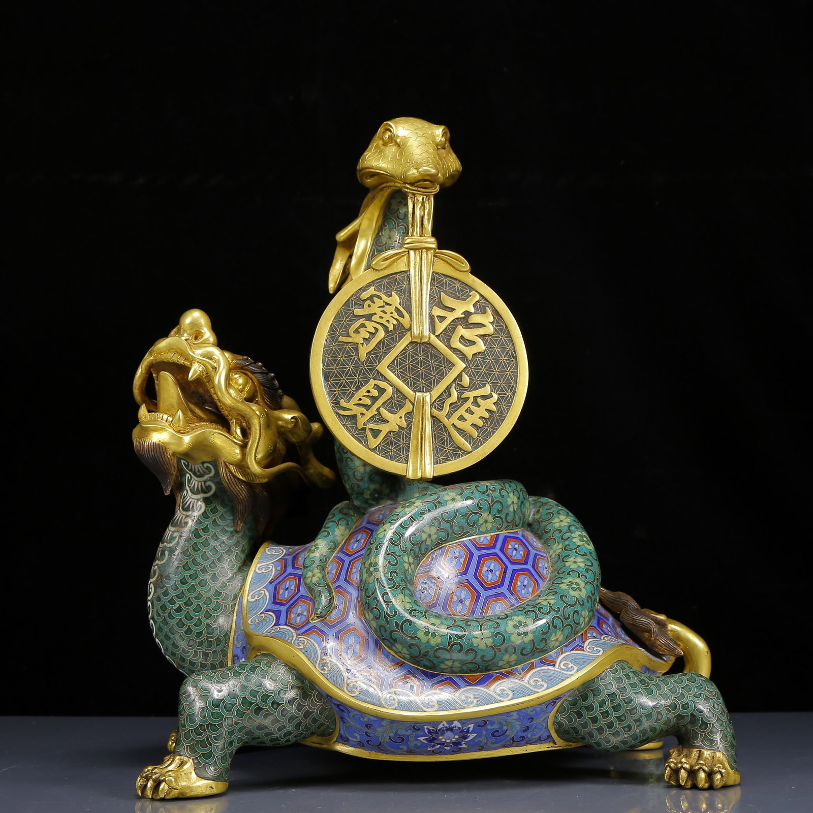 A Huge Cloisonne Auspicious Beast Ornament: A Huge Cloisonne Auspicious Beast Ornament,Qing Dynasty, China,Qianlong Four-character Mark,Size:12.6inx7.9inx15.7in,Weight:10155g 景泰蓝瑞兽摆件，ę