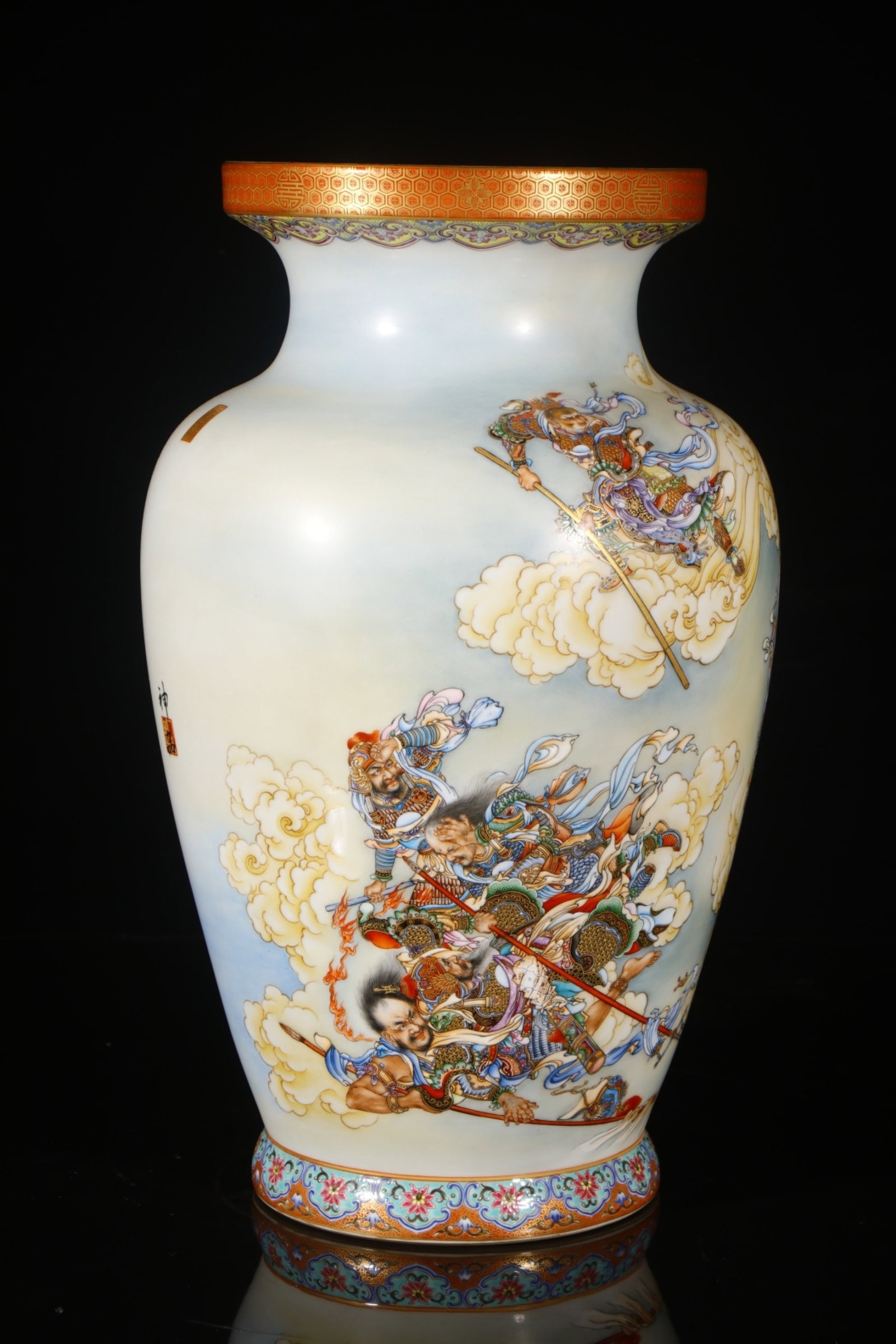 A Huge Enamel Painted Gold Character and Story Pattern Vase,with poem: A Huge Enamel Painted Gold Character and Story Pattern Vase,with poem,Qing Dynasty,China,Qianlong Six-character Mark,Size:18.1inx8.3in 珐琅彩描金人物故&