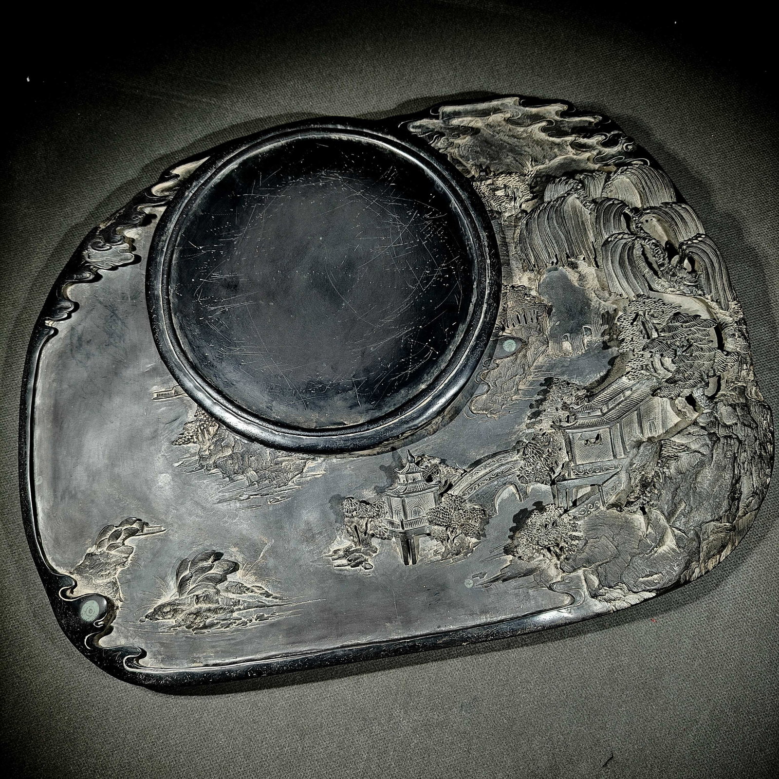 A Huge Landscape Pattern Inkstone,With Poem (1 of 9)