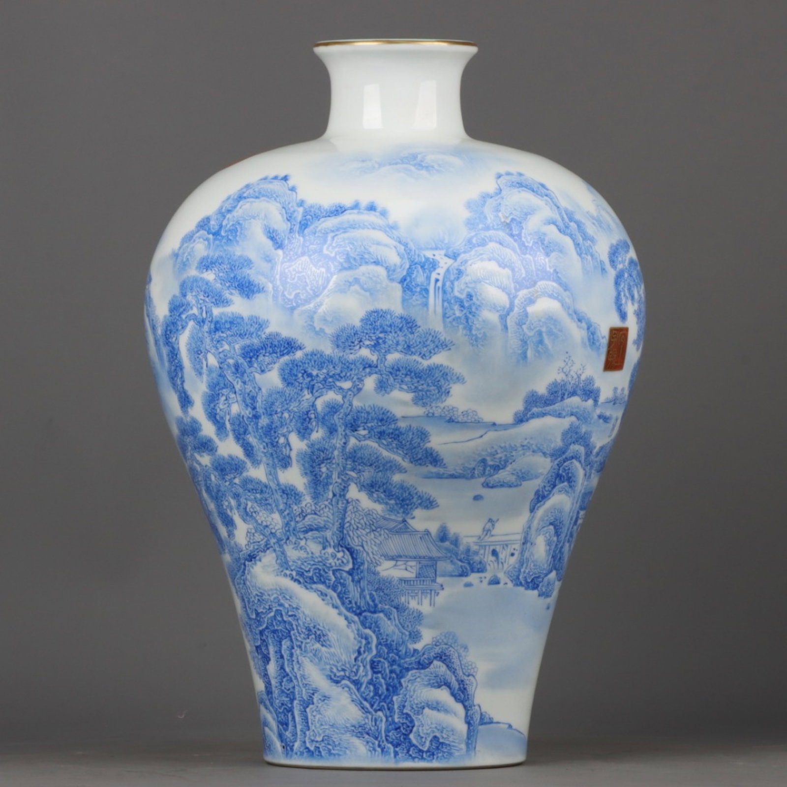 A Rare Sapphire Blue Glazed Landscape and Figure Pattern Vase,with an Imperial Poem by Emperor (1 of 8)