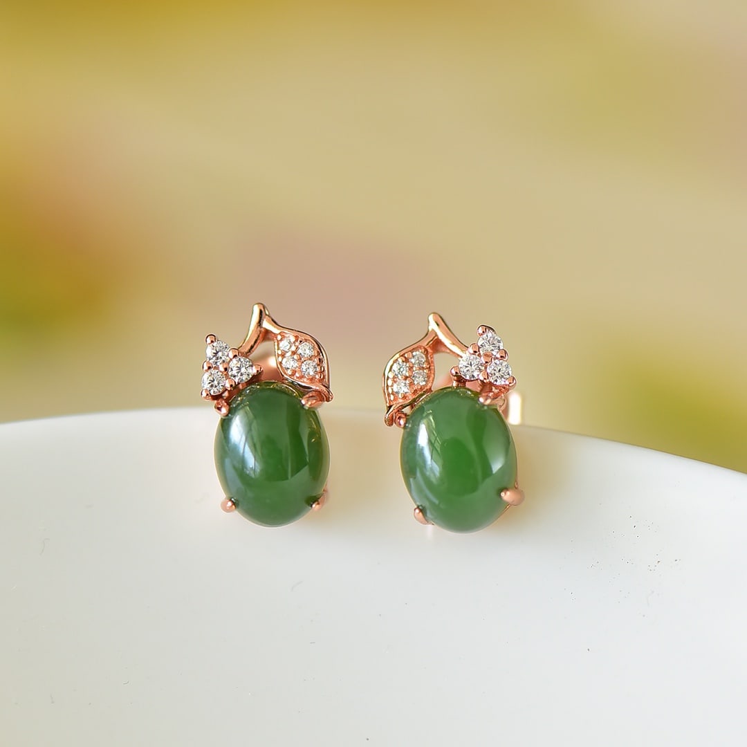 A Pair of Exquisite Sterling Silver-Gold Plated Inlaid Jasper Earrings,Inlaid Diamond: A Pair of Exquisite Sterling Silver-Gold Plated Inlaid Jasper Earrings,Inlaid Diamond,Size:0.3inx0.4in 一对纯银镀金镶碧玉耳环,嵌