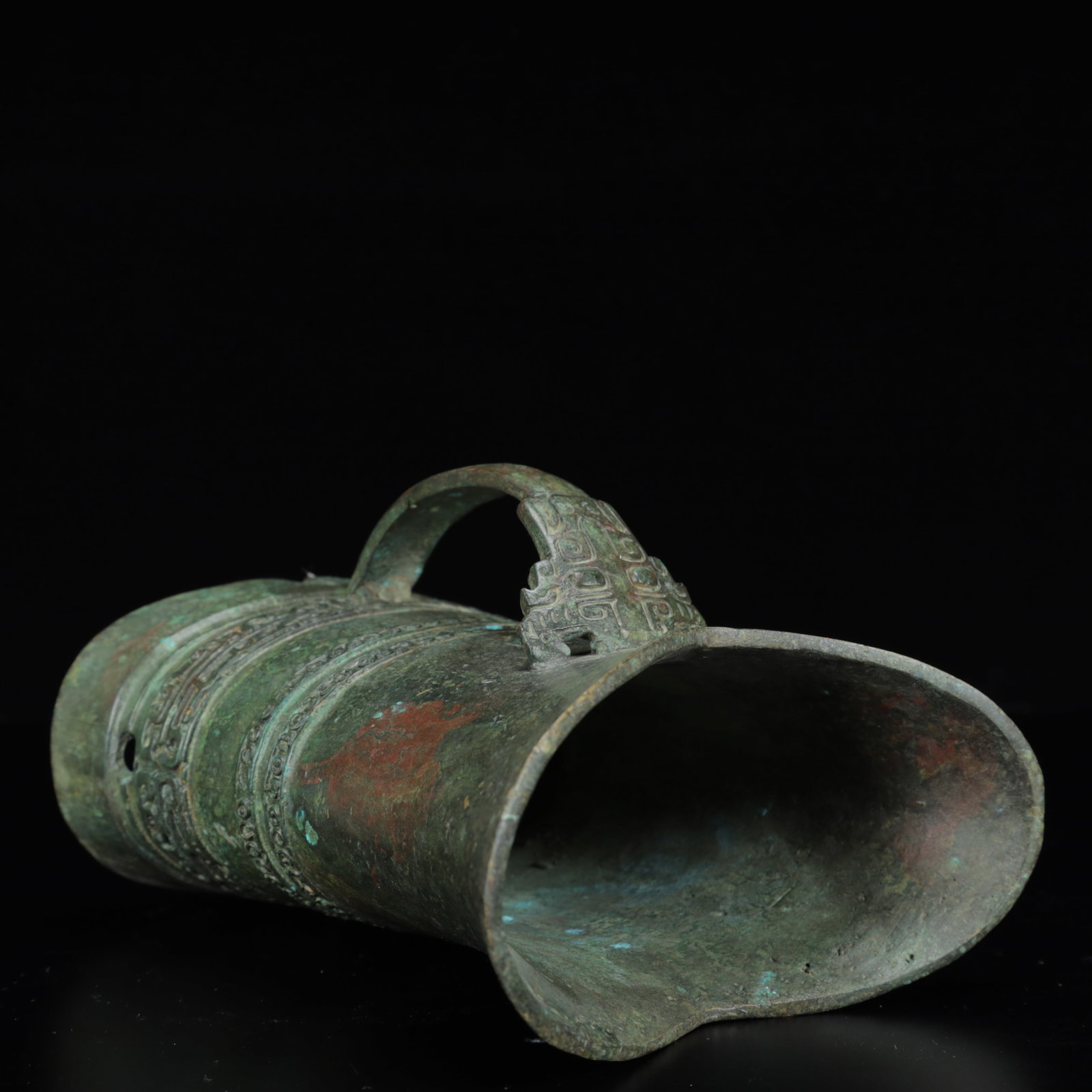 An Archaic Bronze Beast-Face Pattern Libation Cup - 13