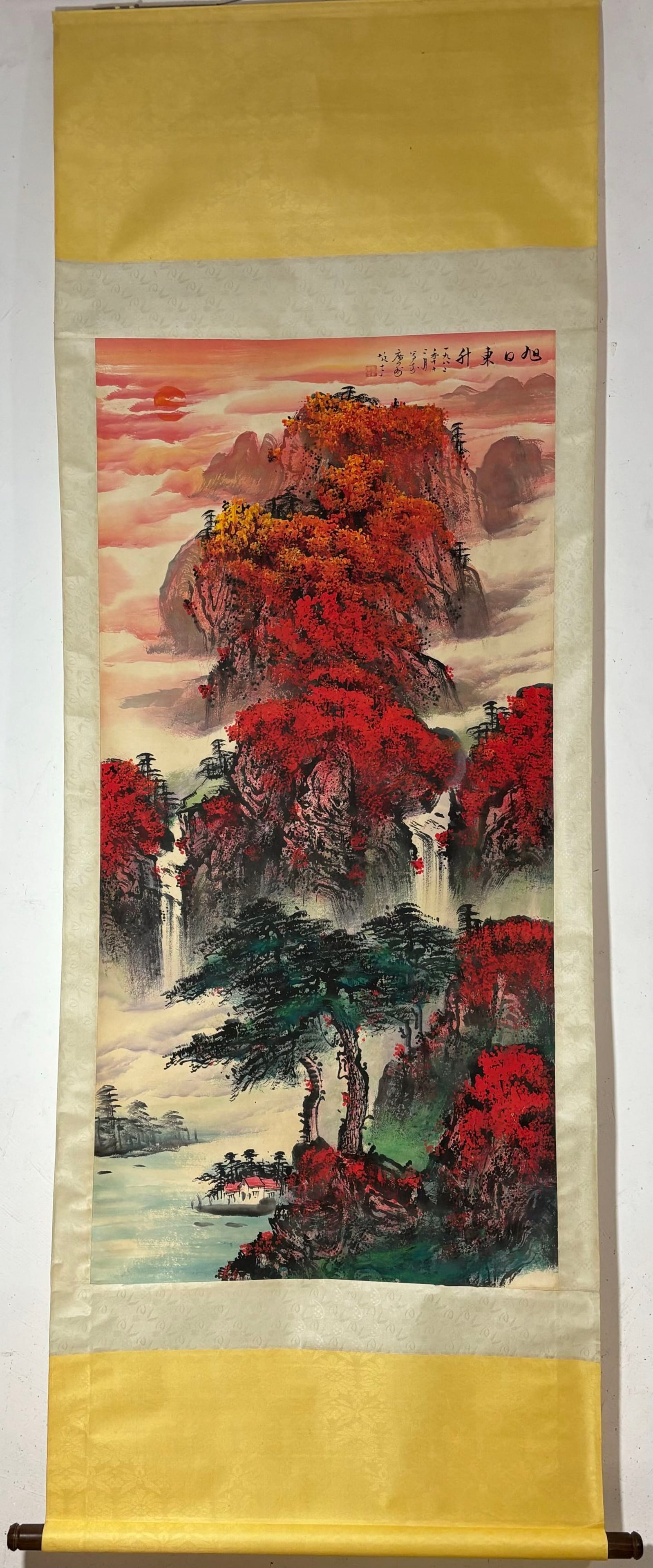 A Chinese Vertical Scroll Ink Painting of Landscape on Paper: A Chinese Vertical Scroll Ink Painting of Landscape on Paper,Li Xiongcai,Size:53.5inx26.2in 一幅中国水墨山水画立轴,黎雄