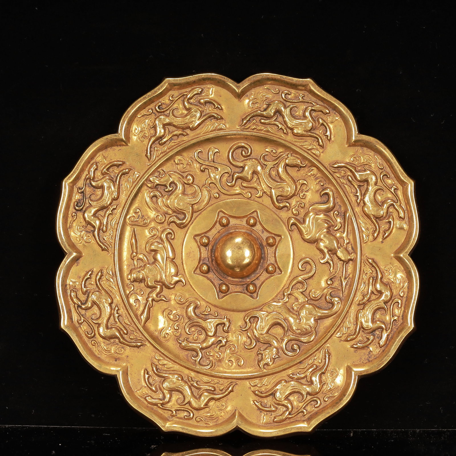 An Exquisite Gilt Bronze Auspicious Beast Pattern Mirror (1 of 2)