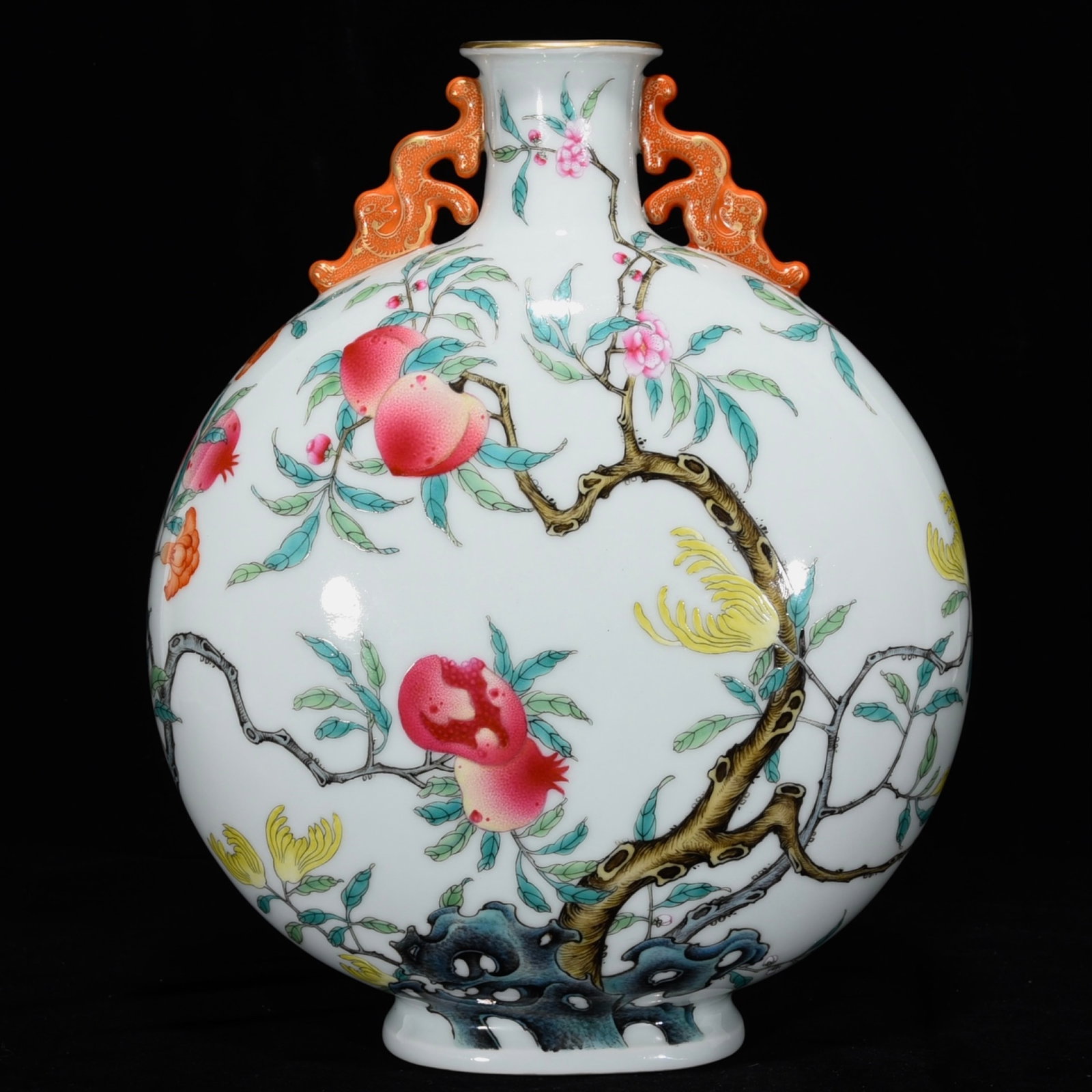 A Rare Famille-Rose Peach Pattern Double-Ears Vase: A Rare Famille-Rose Peach Pattern Double-Ears Vase,Qing Dynasty,China,Yongzheng Six-character Mark,Size:12.4inx10.2in ???????,????,?????
