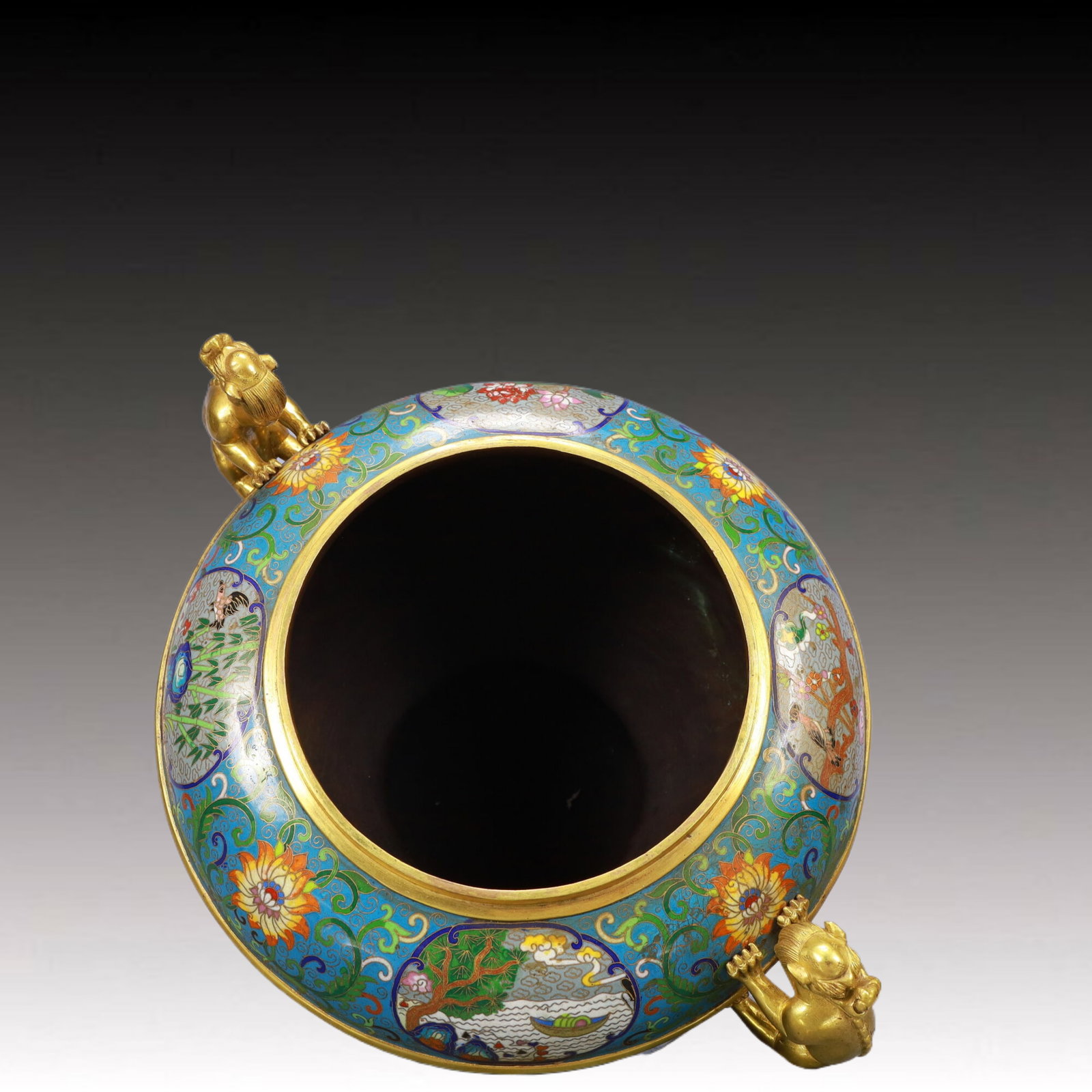 A Huge Cloisonne Flower and Phoenix Pattern Animal-Ears Tripod Censer, With Deer Cover - 11