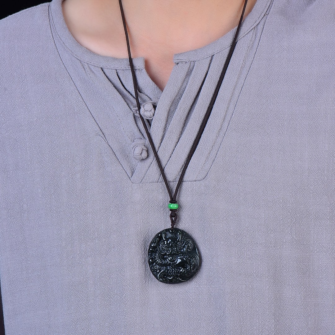 An Exquisite Jasper Dragon Pattern Pendant: An Exquisite Jasper Dragon Pattern Pendant,Size:1.8inx2in 碧玉龙纹挂件