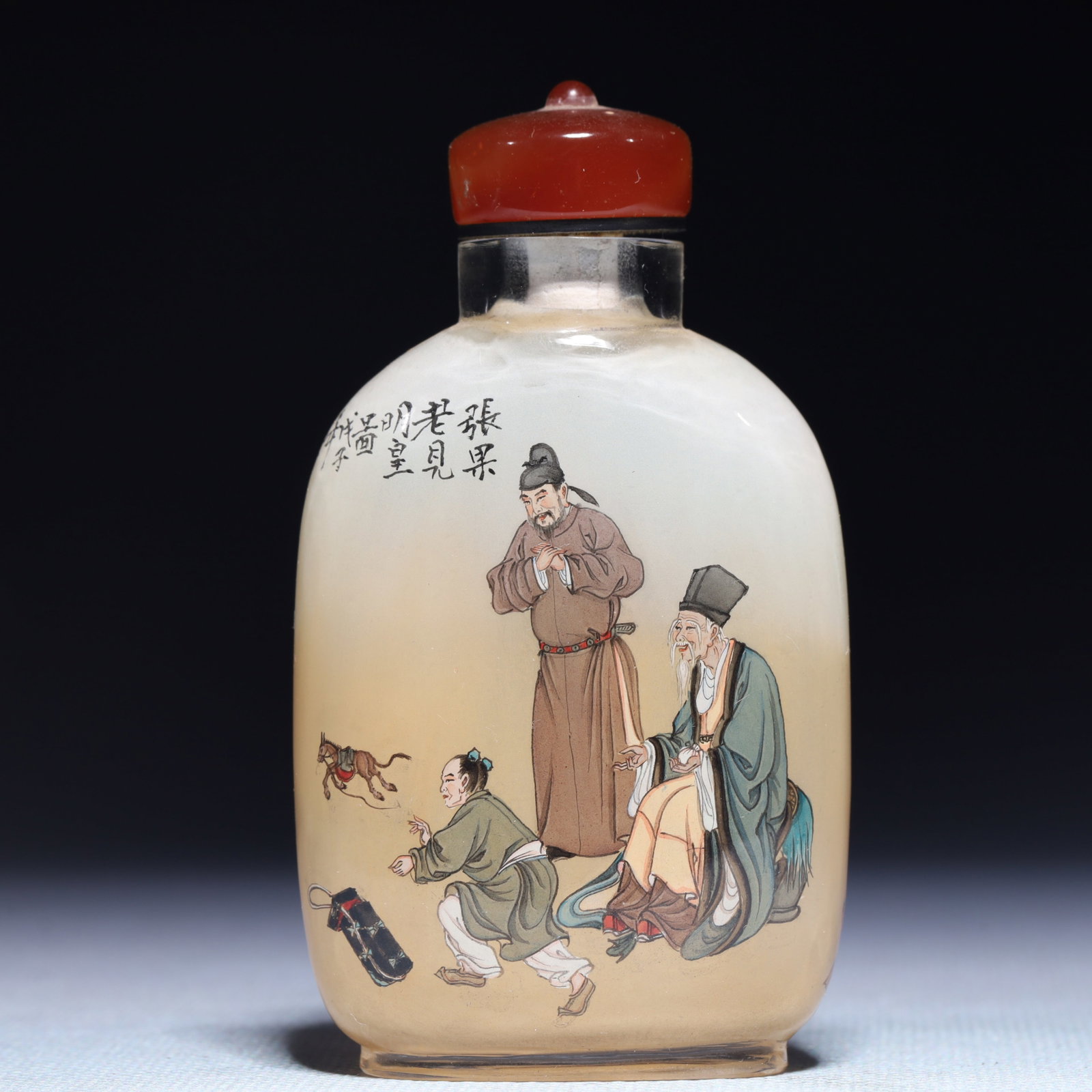 An Exquisite Glass Character and Story Pattern Snuff Bottle: An Exquisite Glass Character and Story Pattern Snuff Bottle,Qing Dynasty,China,Size:2inx0.8inx3.5in,Weight:59.7g 琉璃人物故事纹鼻烟壶,ߑ