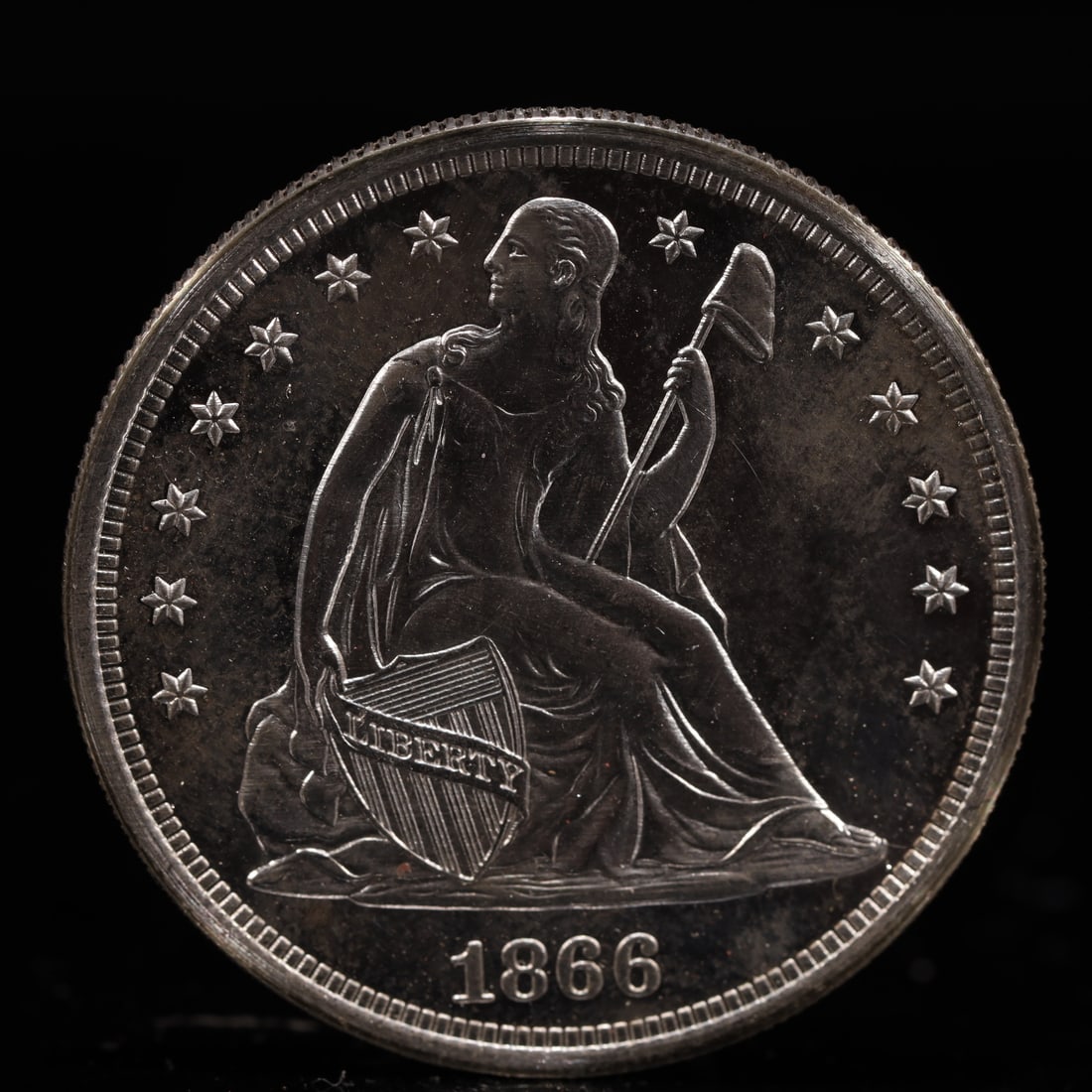 USA One Dollar 1866 Coin: American coin. IN GOD WE TRUST / LIBERTY / 1866 / UNITED STATES OF AMERICA / ONE DOL. Weight:26.9g.