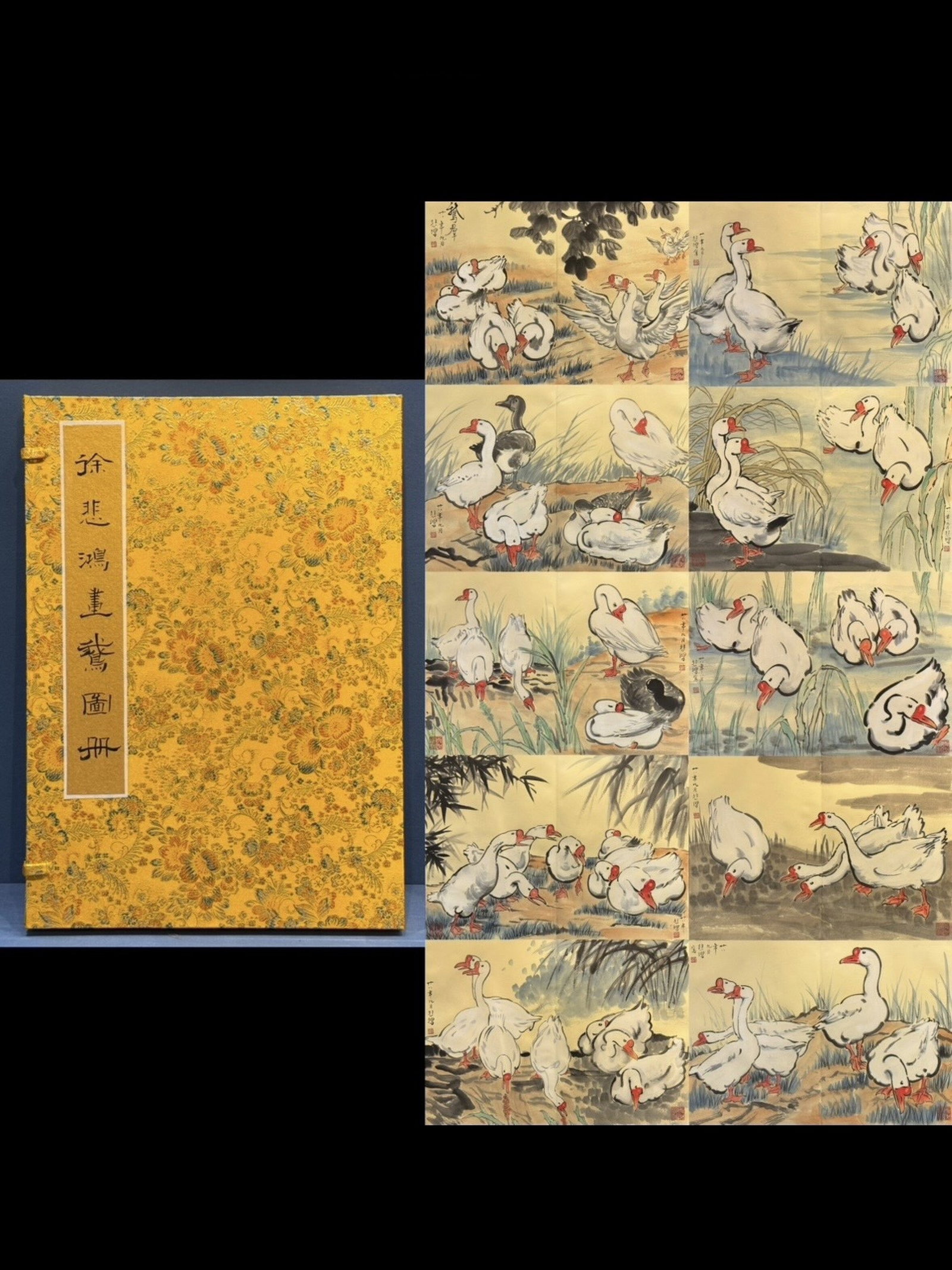 A Chinese Album Ink Painting of Goose on Paper: A Chinese Album Ink Painting of Goose on Paper,Xu Beihong,Size:(Album)12.6inx17.7in,( Without frame )25.2inx17.7in 一本中国水墨鹅画册,徐