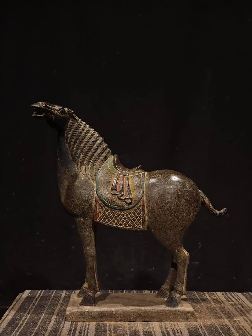 A Rare Limestone Painted Color Horse Ornament: A Rare Limestone Painted Color Horse Ornament,Tang Dynasty, China,Size:14.6inx14.2inx5.1in 青石彩绘马摆件,中国唐代