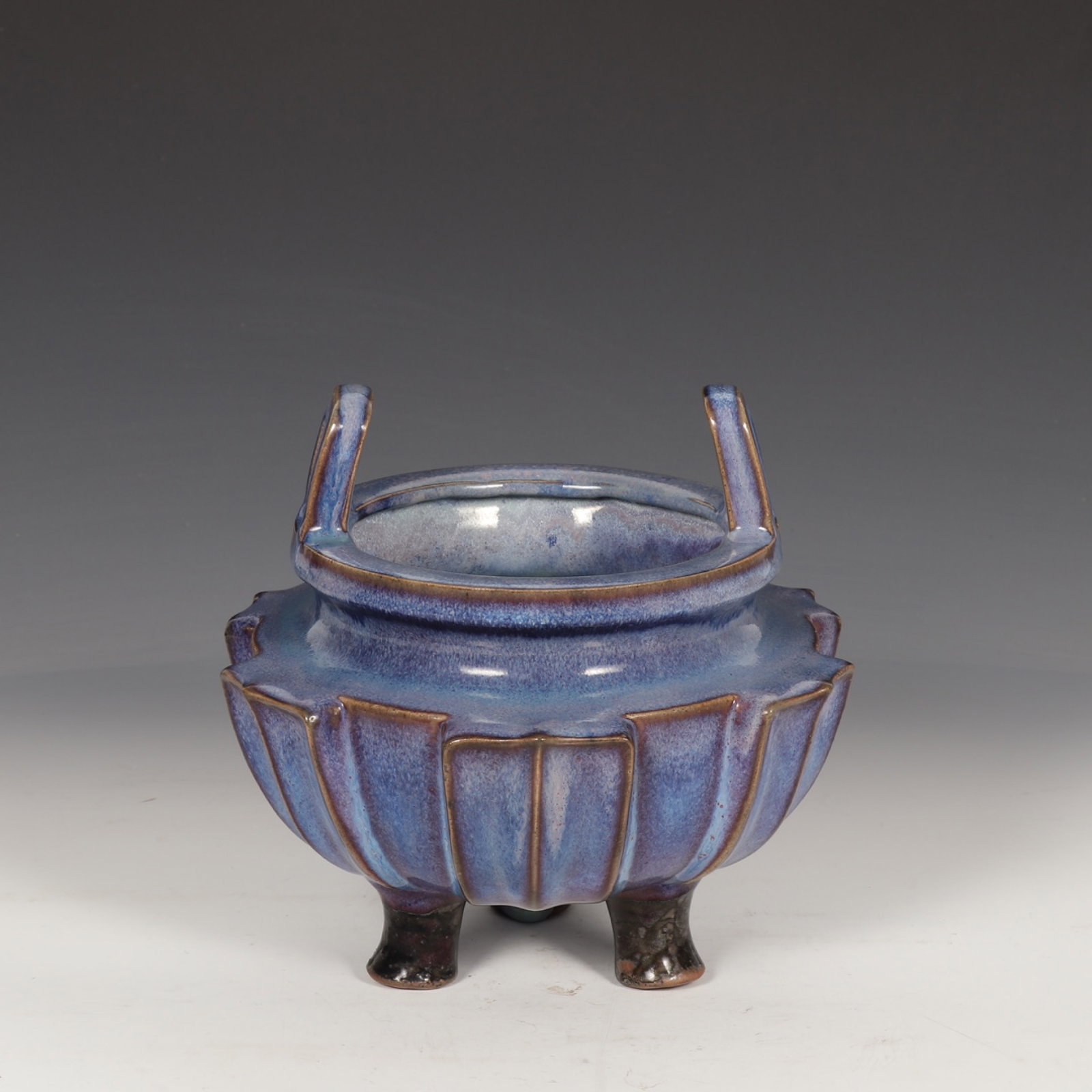 An Exquisite Jun yao Purple Glazed Double-Ears and Tripod Censer: An Exquisite Jun yao Purple Glazed Double-Ears and Tripod Censer,Song Dynasty,China,Size:8.3inx8.1in