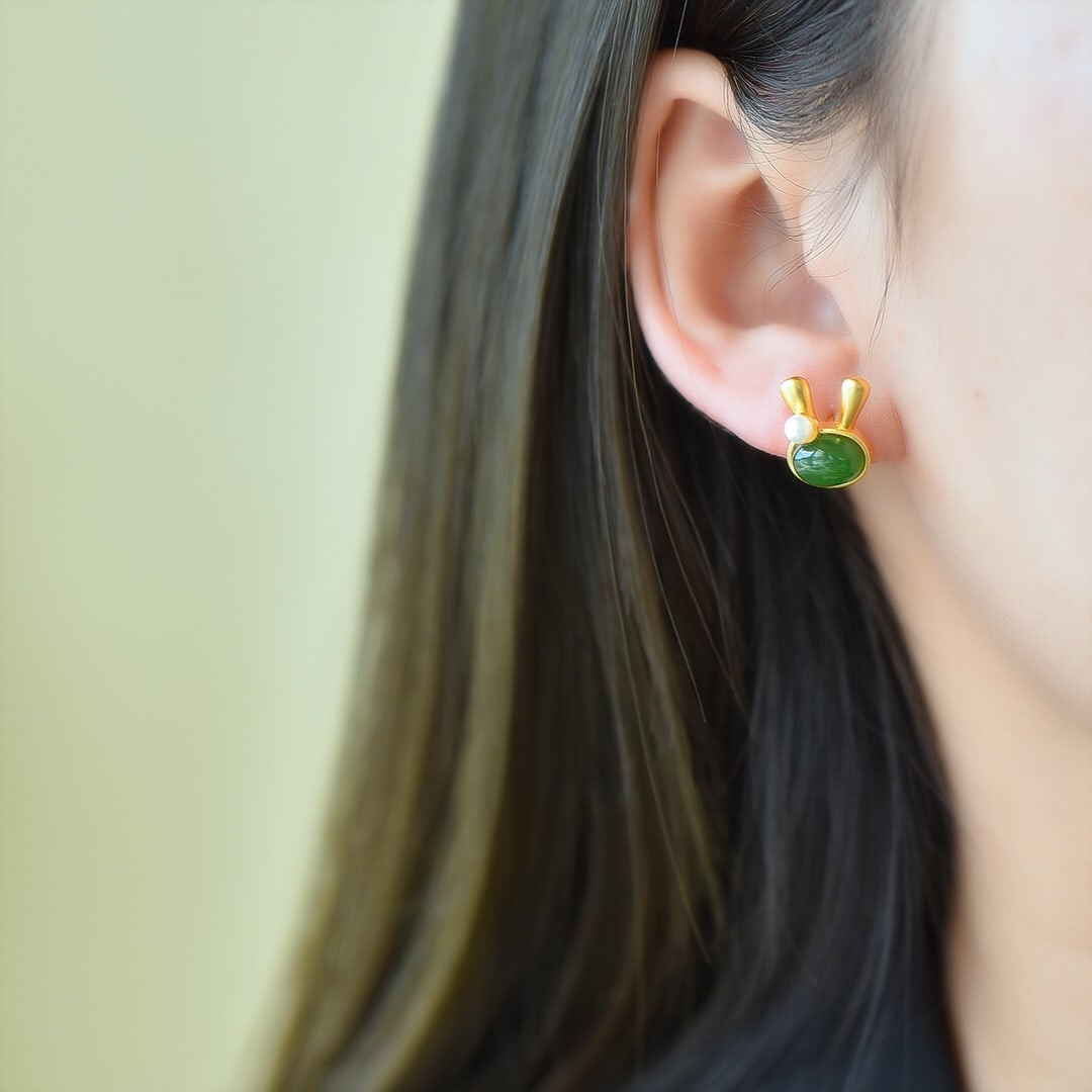 A Pair of Exquisite Sterling Silver-Gold Plated Inlaid Jasper Earrings,Inlaid Pearl: A Pair of Exquisite Sterling Silver-Gold Plated Inlaid Jasper Earrings,Inlaid Pearl,Size:0.2inx0.3in