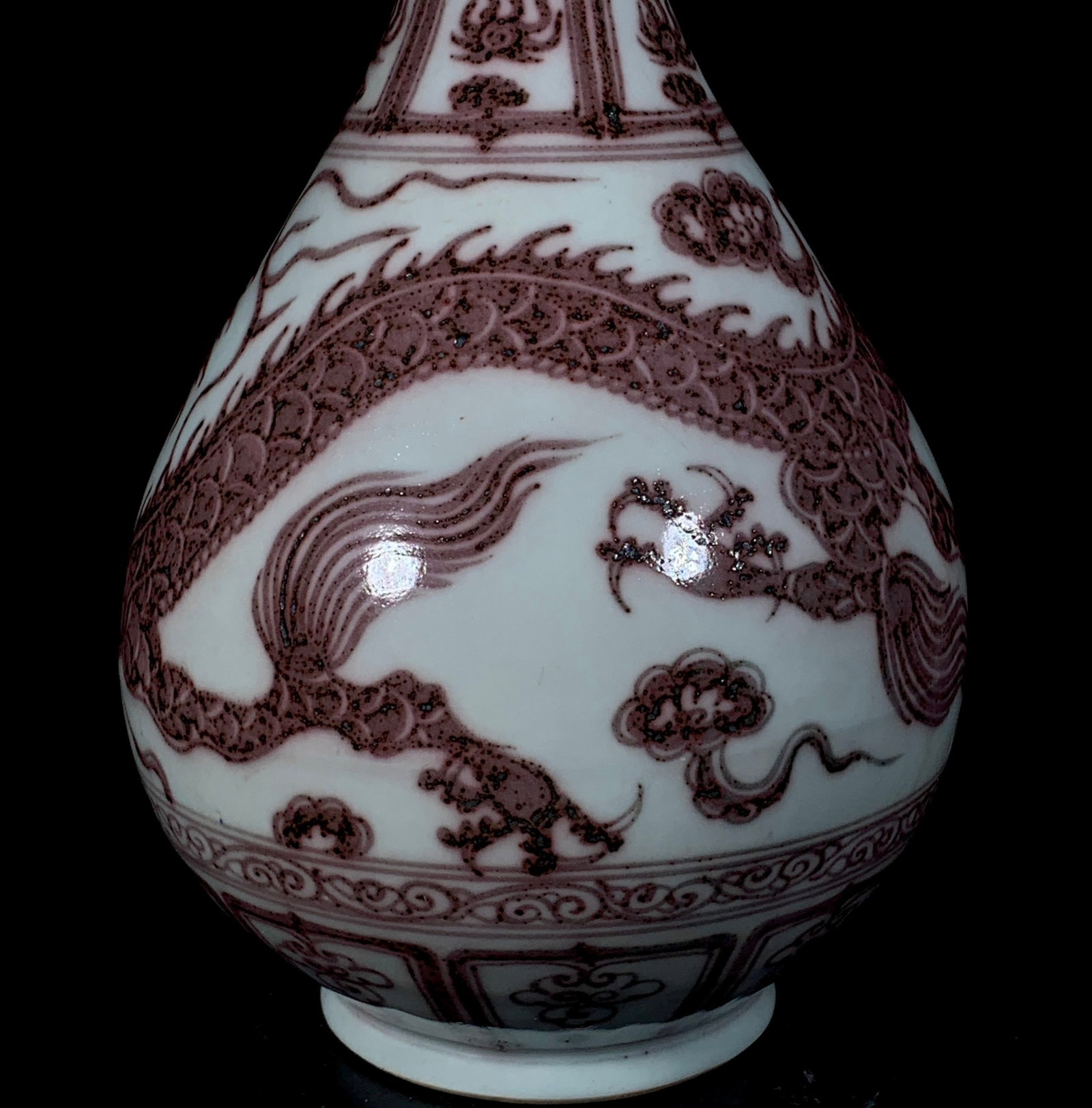 A Rare UnderGlazed-Red Dragon Pattern Vase - 7