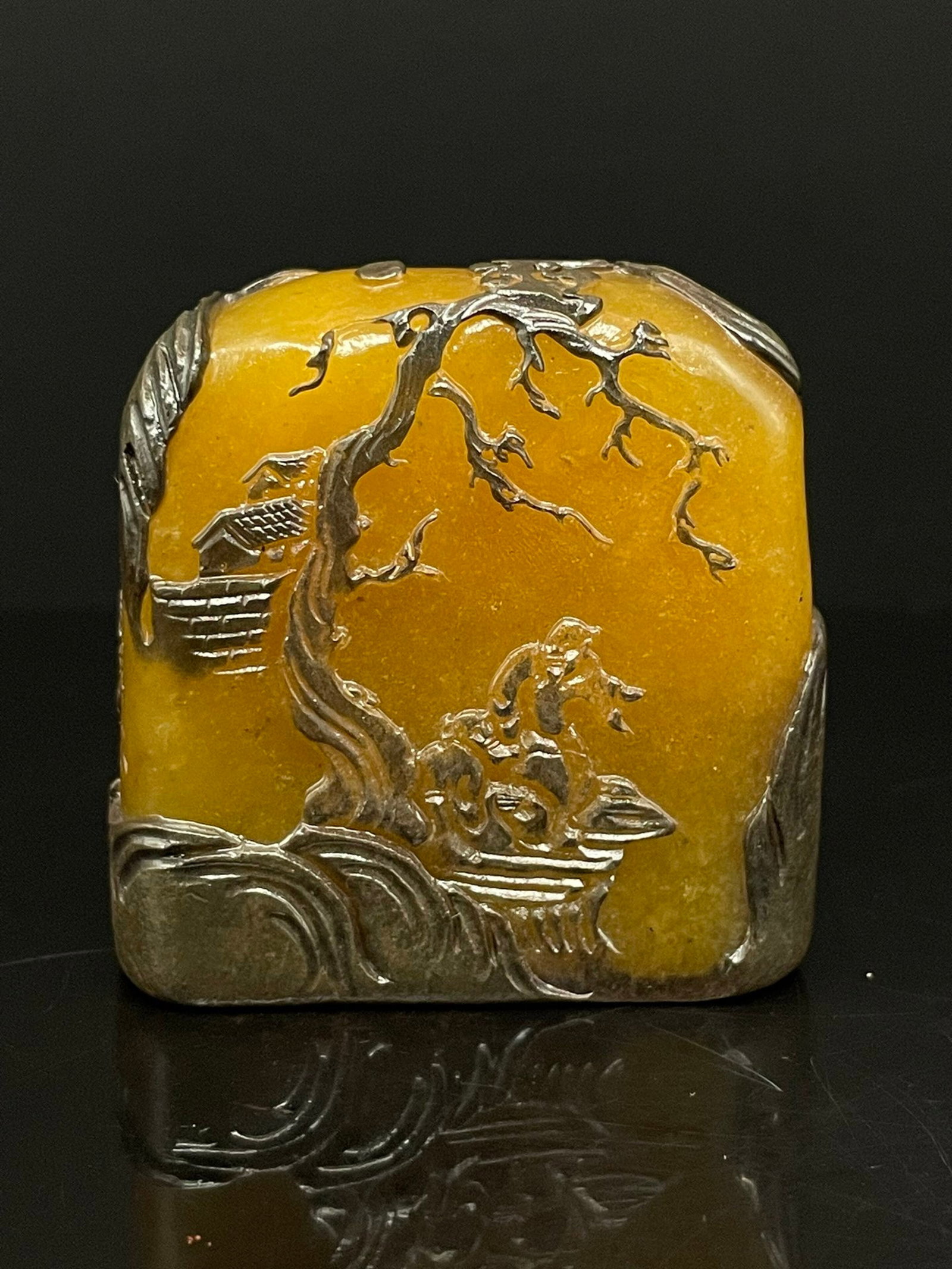 An Exquisite Shoushan Stone Landscape and Figure Pattern Seal: An Exquisite Shoushan Stone Landscape and Figure Pattern Seal,Qing Dynasty,China,With Mark,Size:2.2inx1.1inx2.2in,Weight:170g