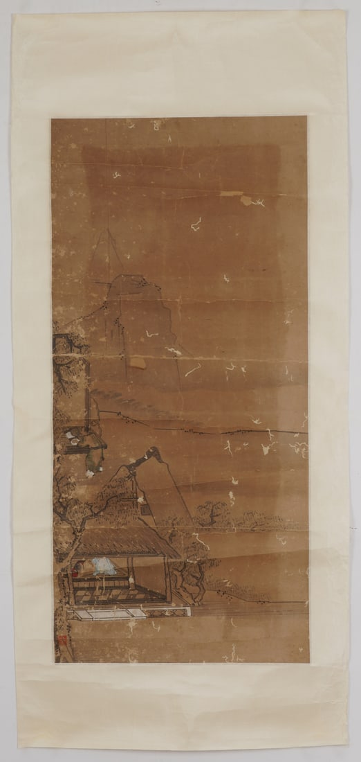 A Chinese Ink Painting of Landscape on Paper: A Chinese Ink Painting of Landscape on Paper,Size:36.6inx17.3in 一幅中国水墨山水画