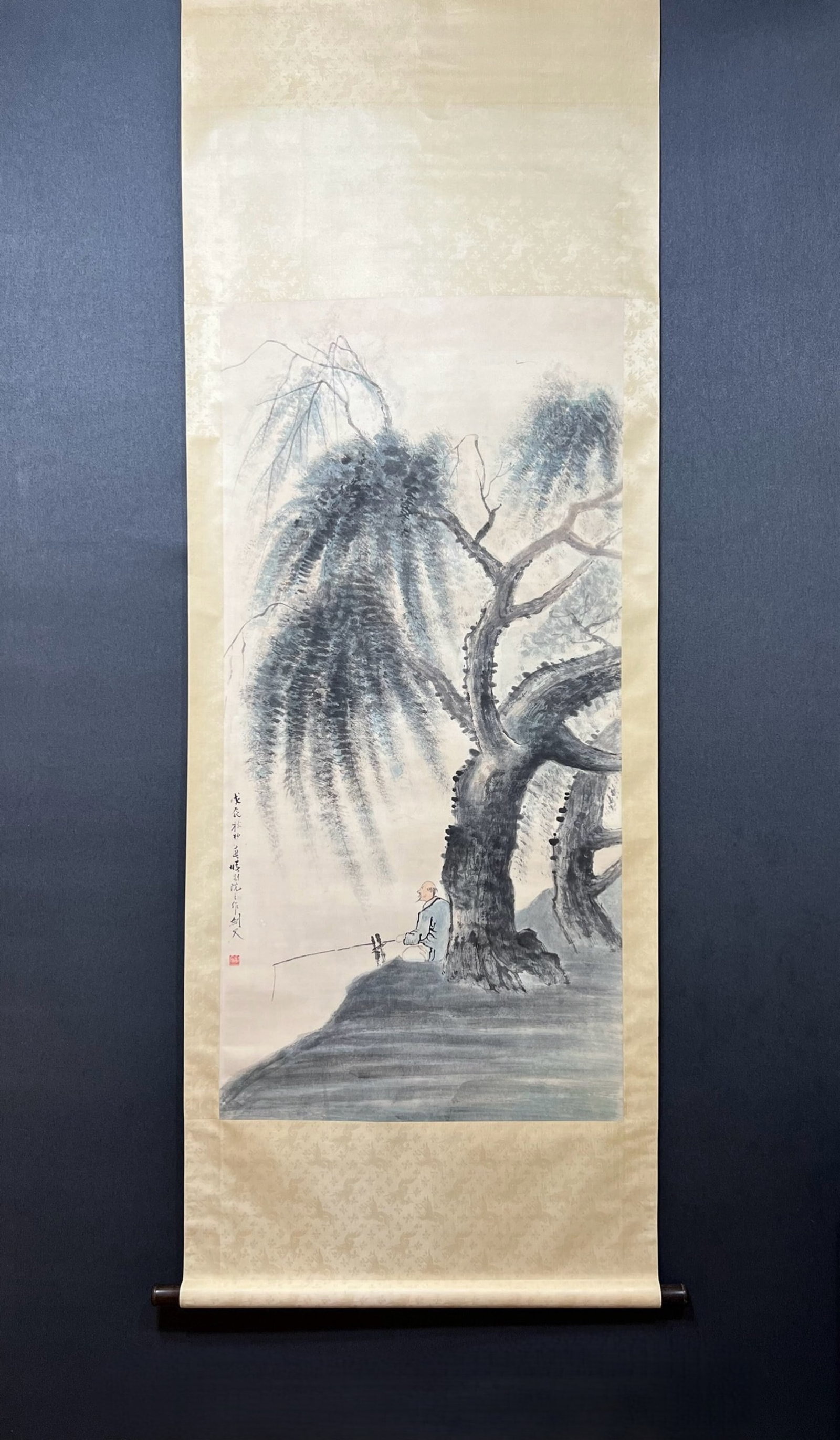 A Chinese Vertical Scroll Ink Painting of Landscape and Figure on Paper: A Chinese Vertical Scroll Ink Painting of Landscape and Figure on Paper,Gao Jianfu,Size:26.4inx53.9in