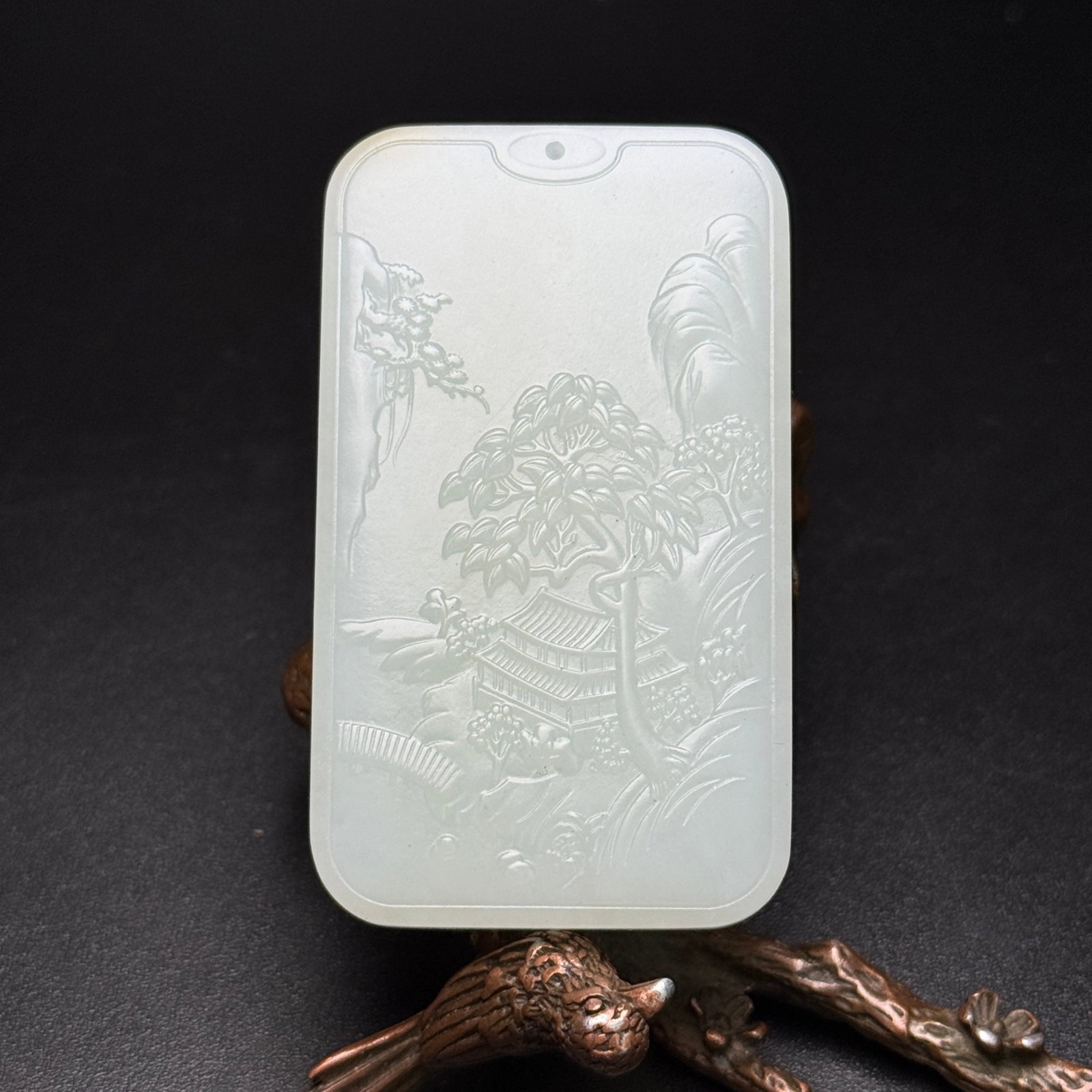 An Exquisite White Jade Landscape Pattern Pendant - 2