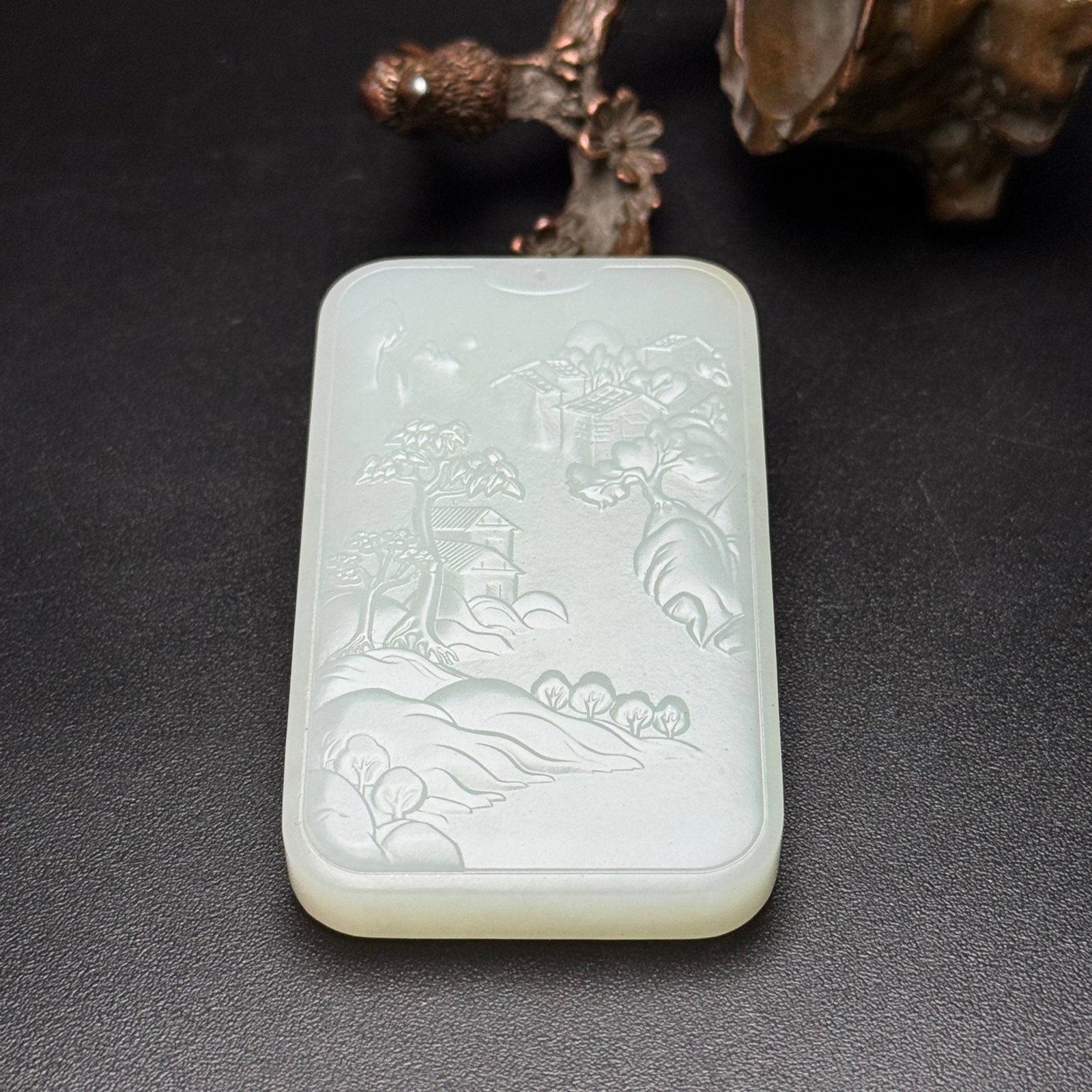An Exquisite White Jade Landscape Pattern Pendant - 6