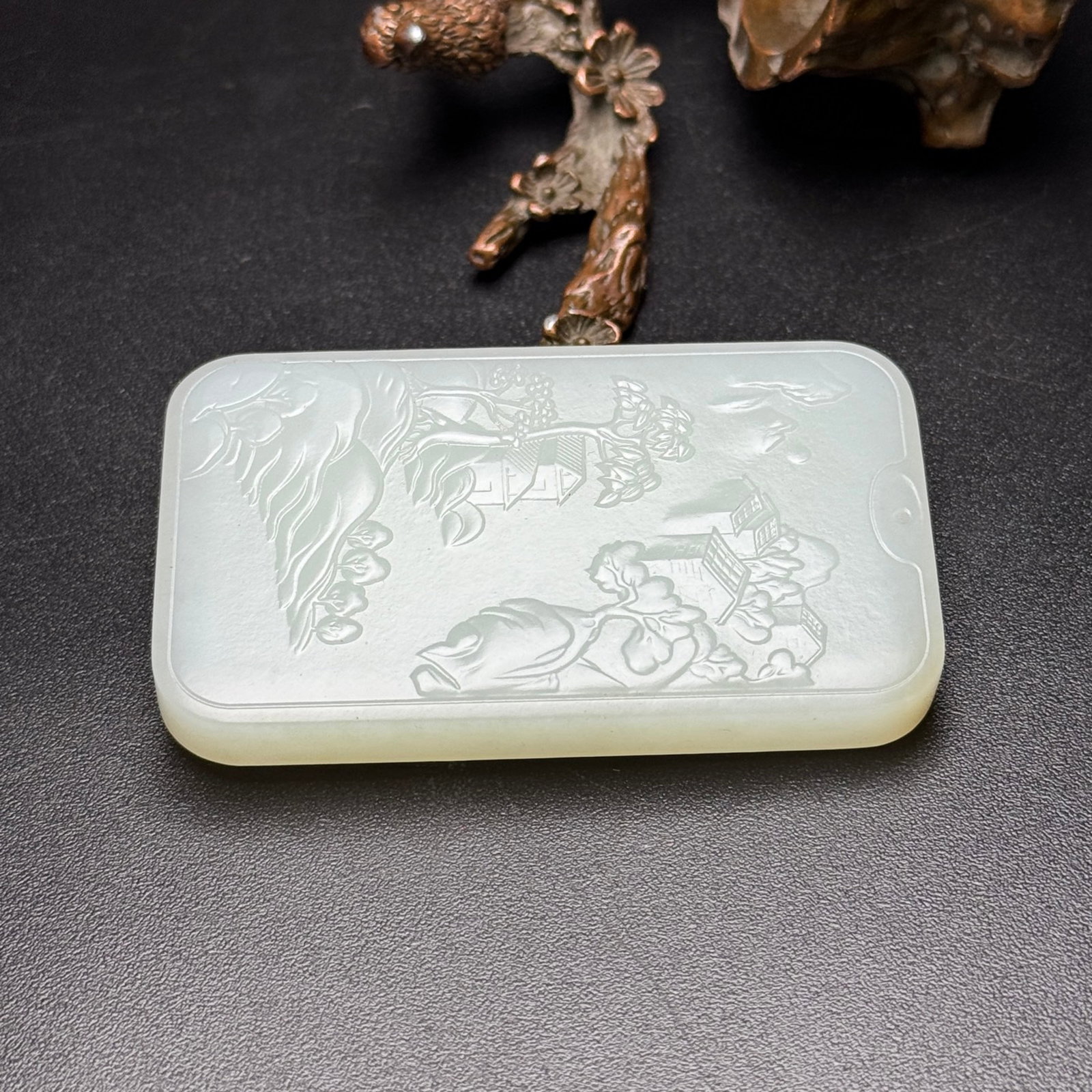 An Exquisite White Jade Landscape Pattern Pendant - 7