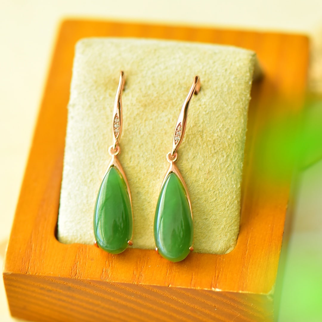 A Pair of Exquisite Sterling Silver-Gold Plated Inlaid Jasper Earrings,Inlaid Diamond: A Pair of Exquisite Sterling Silver-Gold Plated Inlaid Jasper Earrings,Inlaid Diamond,Size:0.3inx1.5in 一对纯银镀金镶碧玉耳环,嵌