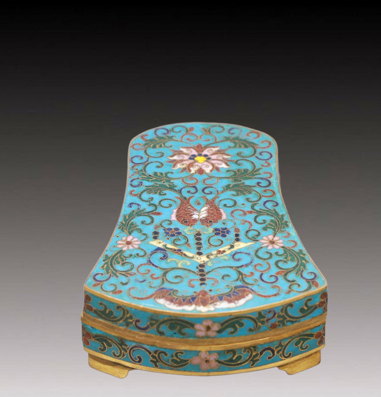 An Exquisite Cloisonne Lotus Pattern Inkstone: An Exquisite Cloisonne Lotus Pattern Inkstone,Qing Dynasty, China,Qianlong Four-character Mark,Size:5.9inx3.9inx1.8in,Weight:800g