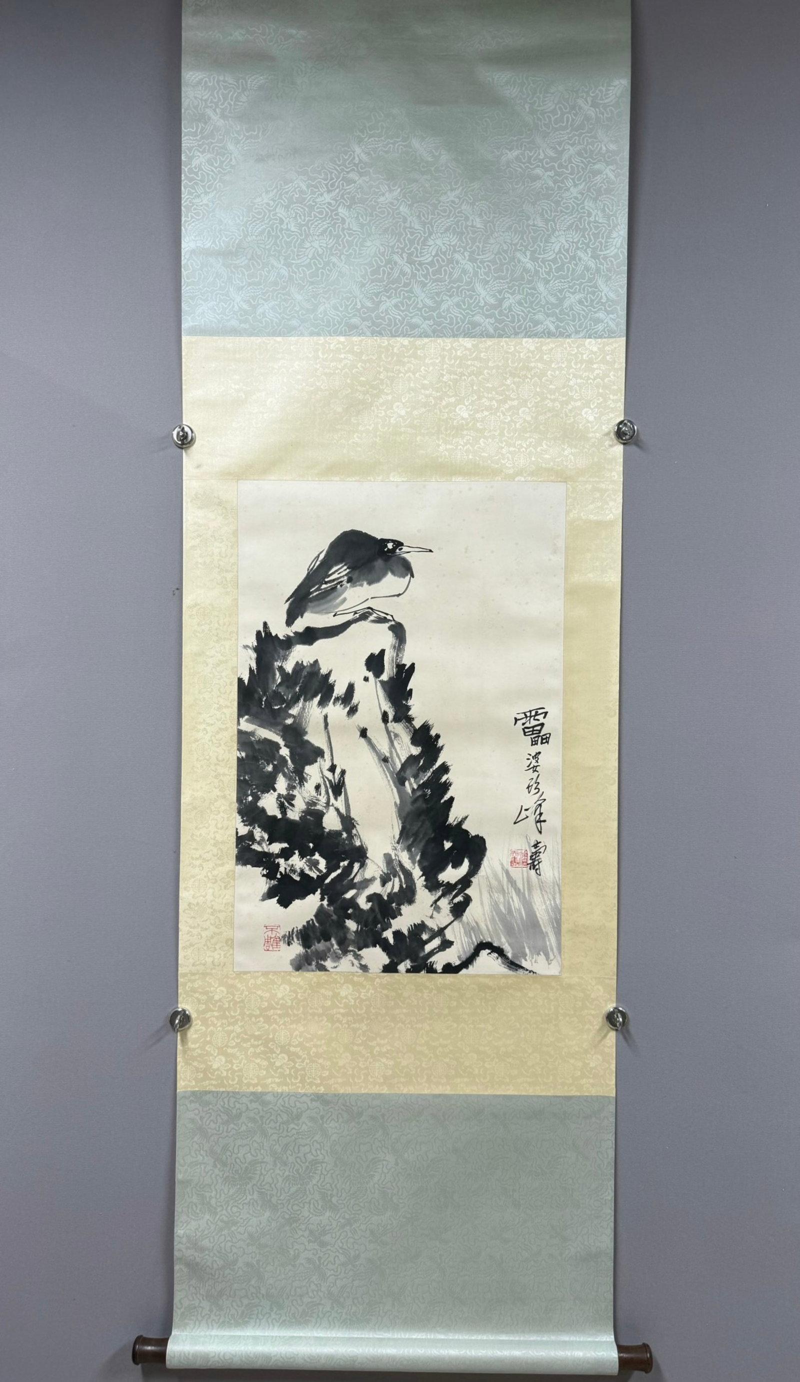 A Chinese Vertical Scroll Ink Painting of Pine and Eagle on Paper: A Chinese Vertical Scroll Ink Painting of Pine and Eagle on Paper,Pan Tianshou,Size:27.2inx18.1in