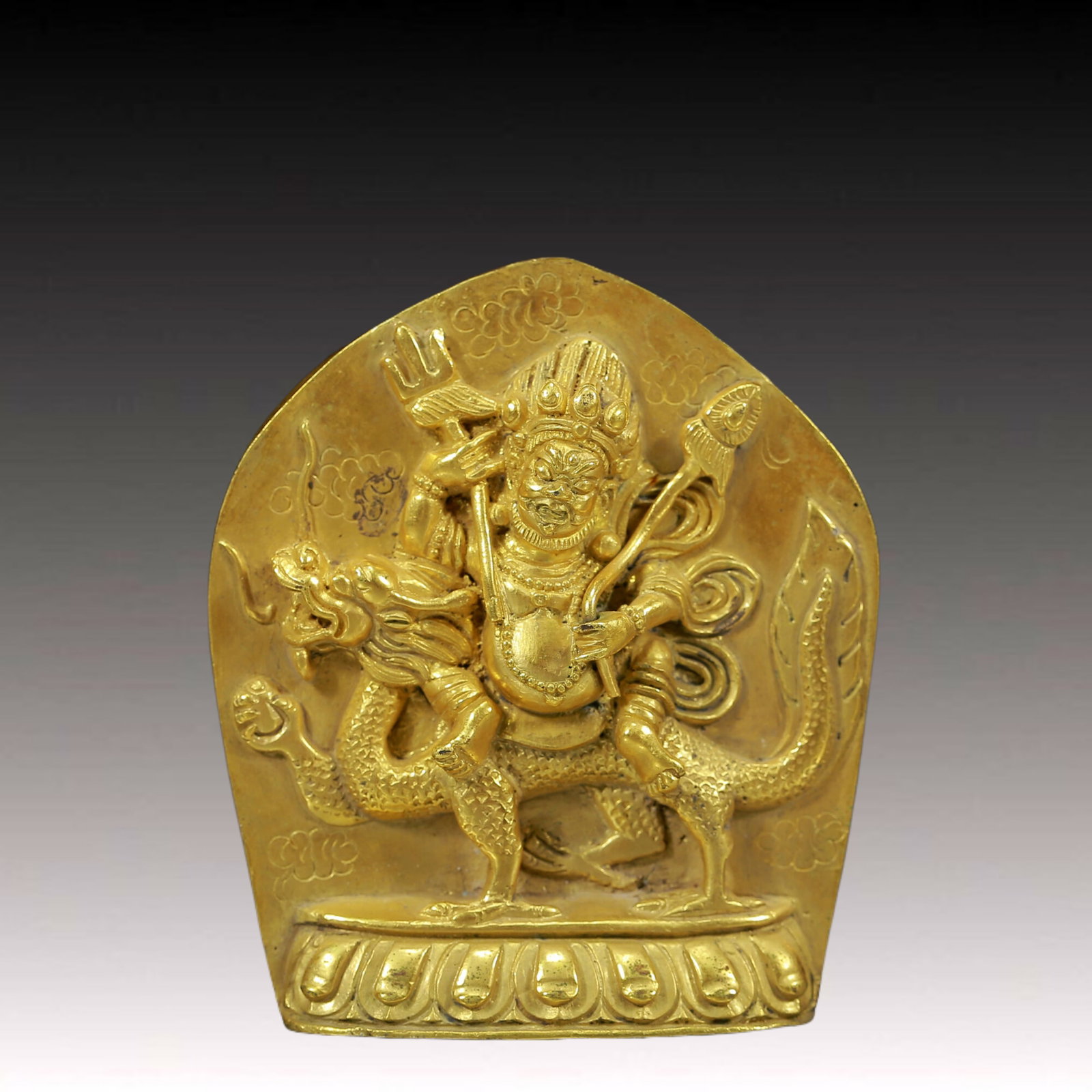 A Solemn Gilt Bronze Statue of Mammon,With Inscription: A Solemn Gilt Bronze Statue of Mammon,With Inscription,Ming Dynasty, China,Size: 3.1inx1inx3.5in,Weight:795g 铜鎏金财神像，带铭文，