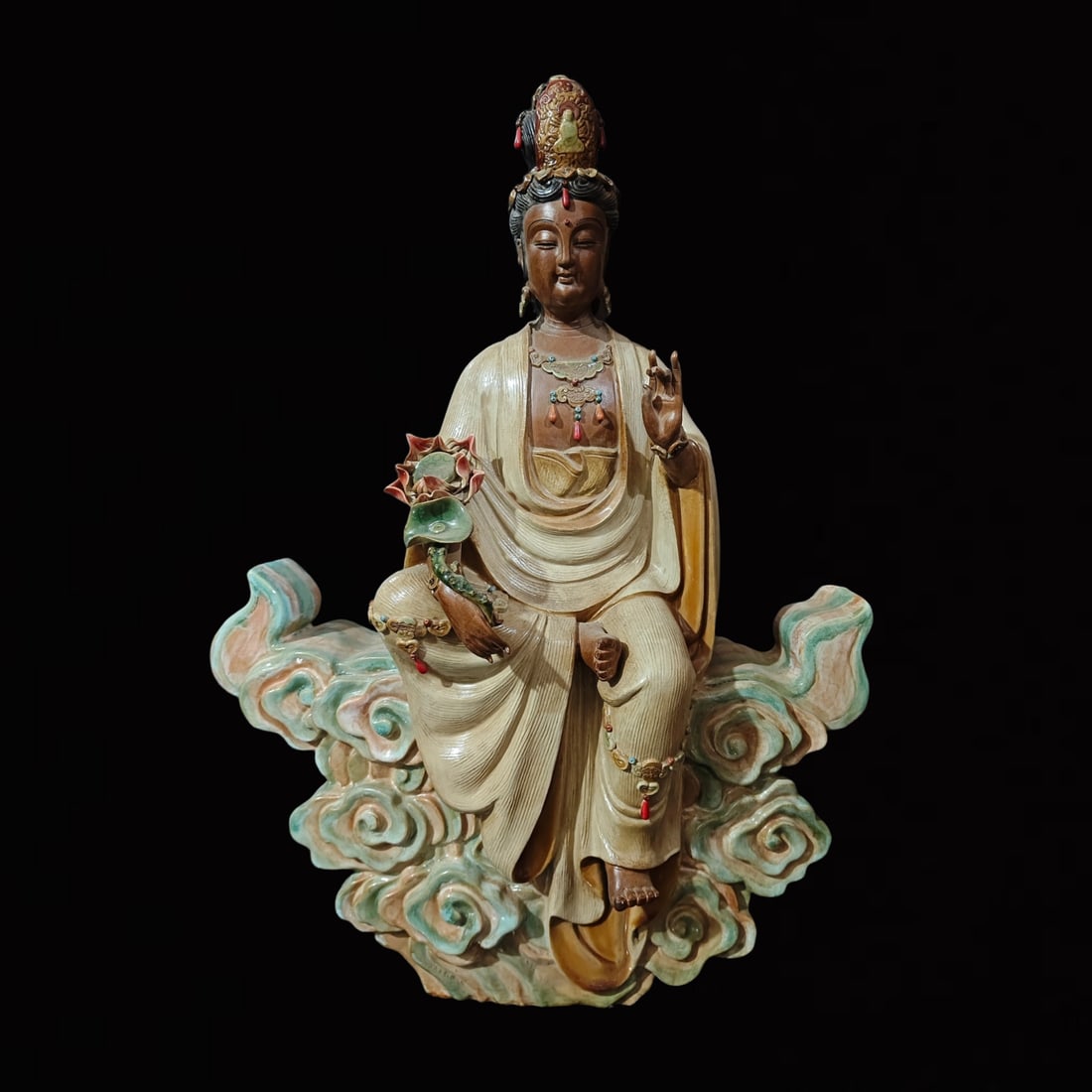 A Solemn Shiwan yao Statue of Avalokitesvara: A Solemn Shiwan yao Statue of Avalokitesvara,the Republic of China,With Mark,Size:18.5inx6.7inx24in 石湾窑观音像,中国民国时期,&#