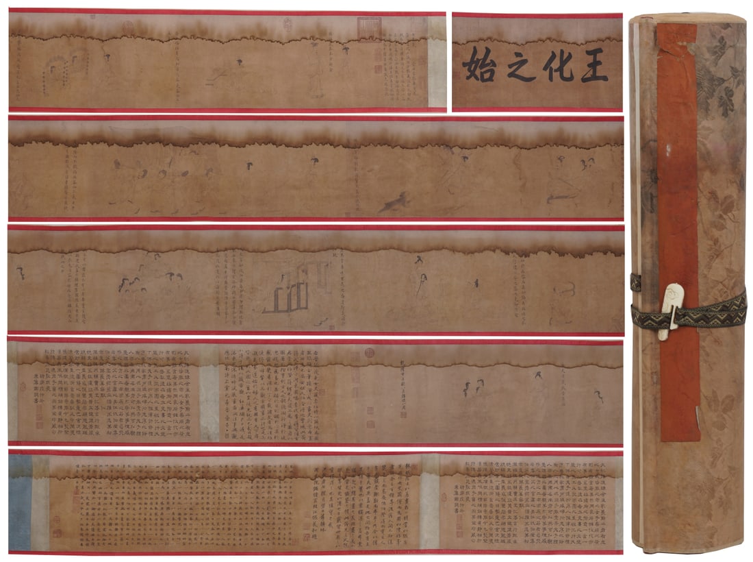 A Chinese Hand Scroll Ink Painting of Character and Story on Paper: A Chinese Hand Scroll Ink Painting of Character and Story on Paper,Yi Ming,Size:14.6inx439.4in 一幅中国水墨人物故事画手卷,