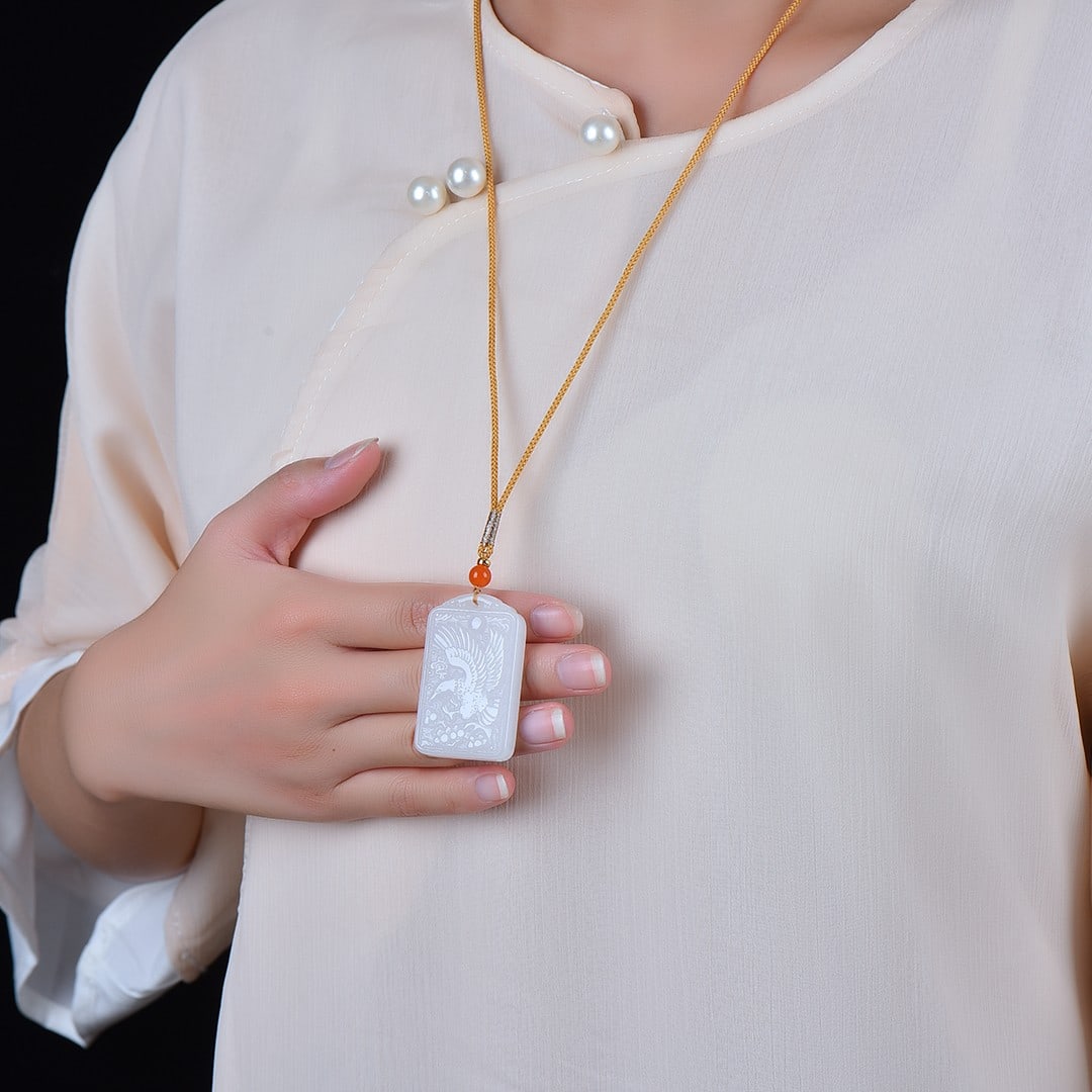An Exquisite White Jade Wild Goose Pattern Pendant: An Exquisite White Jade Wild Goose Pattern Pendant,Size:1.1inx1.8in 白玉大雁纹挂件