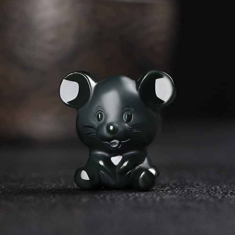 An Exquisite Cyan jade Mouse Ornament: An Exquisite Cyan jade Mouse Ornament,Size:0.9inx0.8inx0.7in 青玉鼠摆件